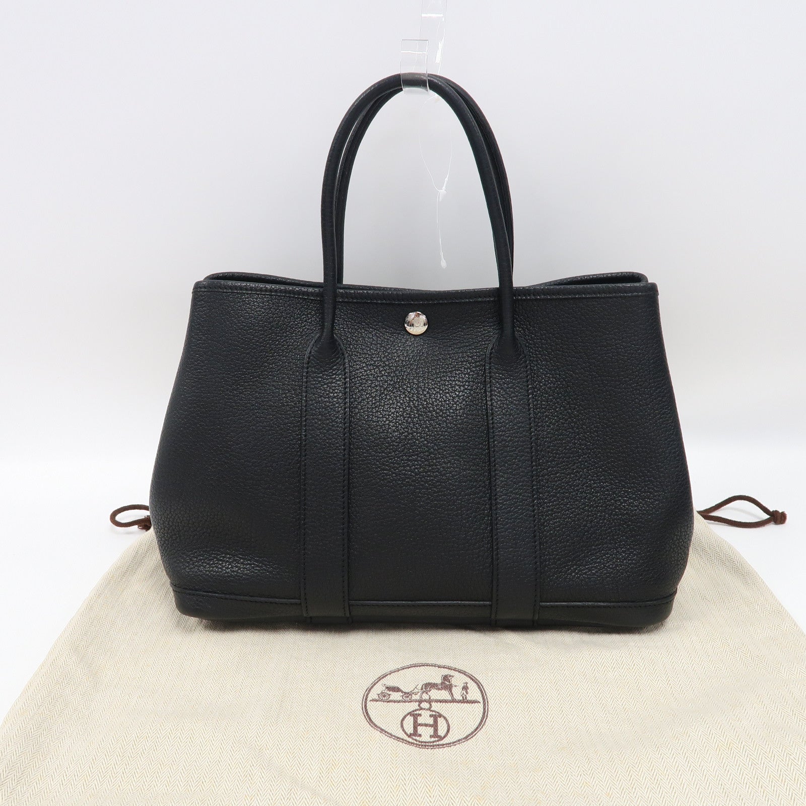 HERMES Negonda皮革Garden Party TPM銀扣手挽袋黑色