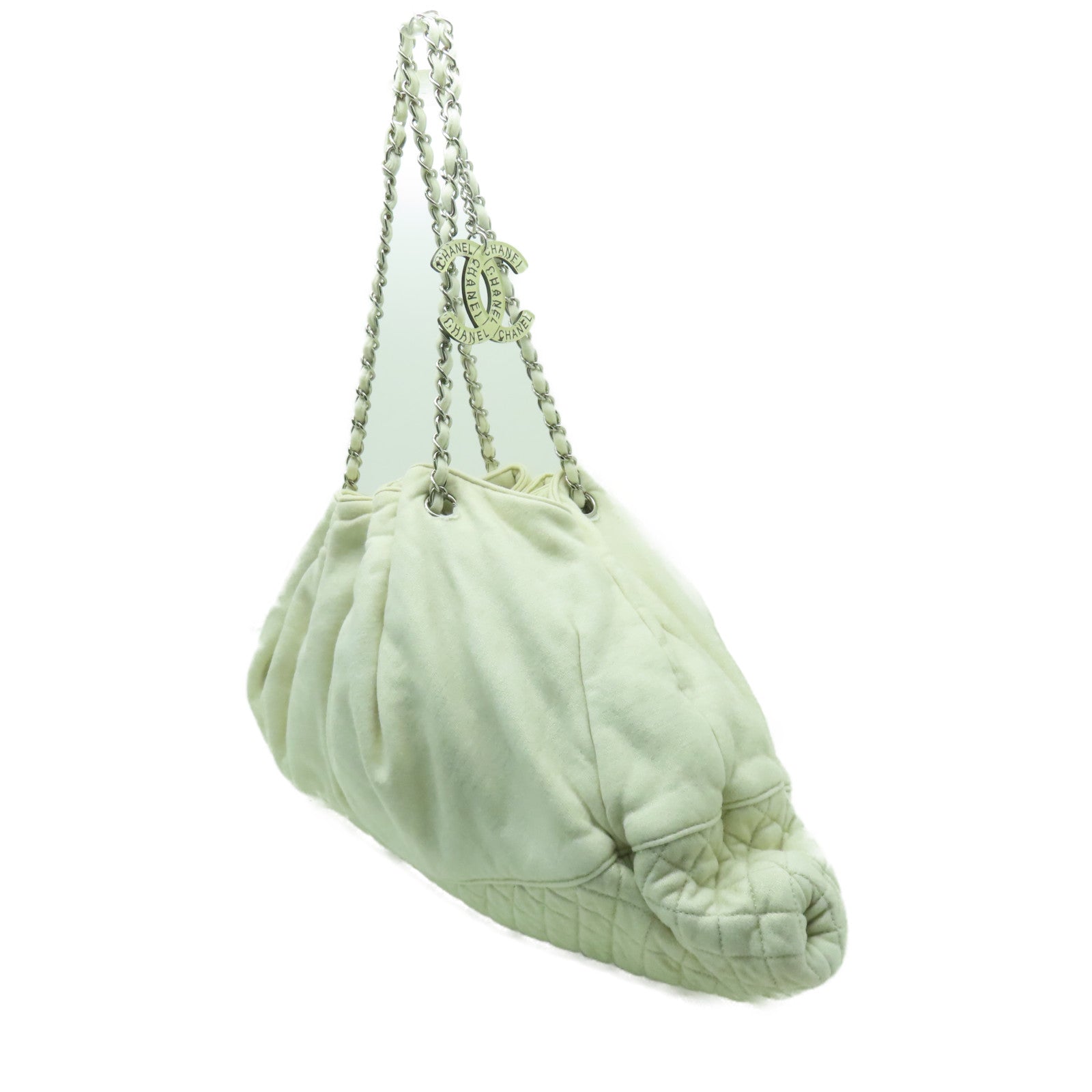CHANEL 【清倉大減價】帆布Chain Shoulder銀扣鏈帶肩背袋白色