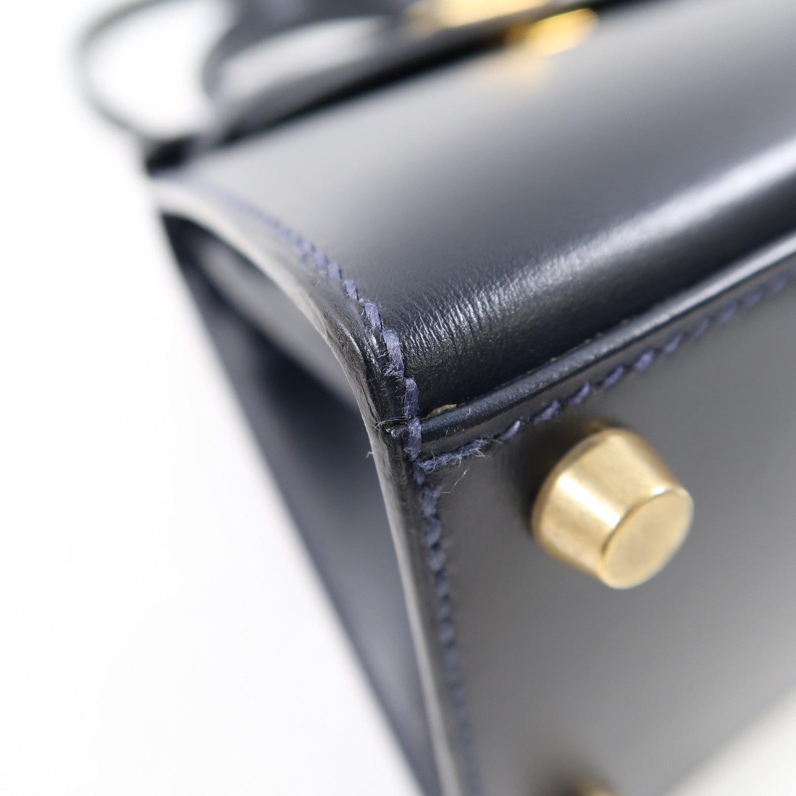 HERMES 【激減優惠】Box Calf皮革Mini Kelly金扣手挽肩背兩用袋Bleu Indigo/深藍色
