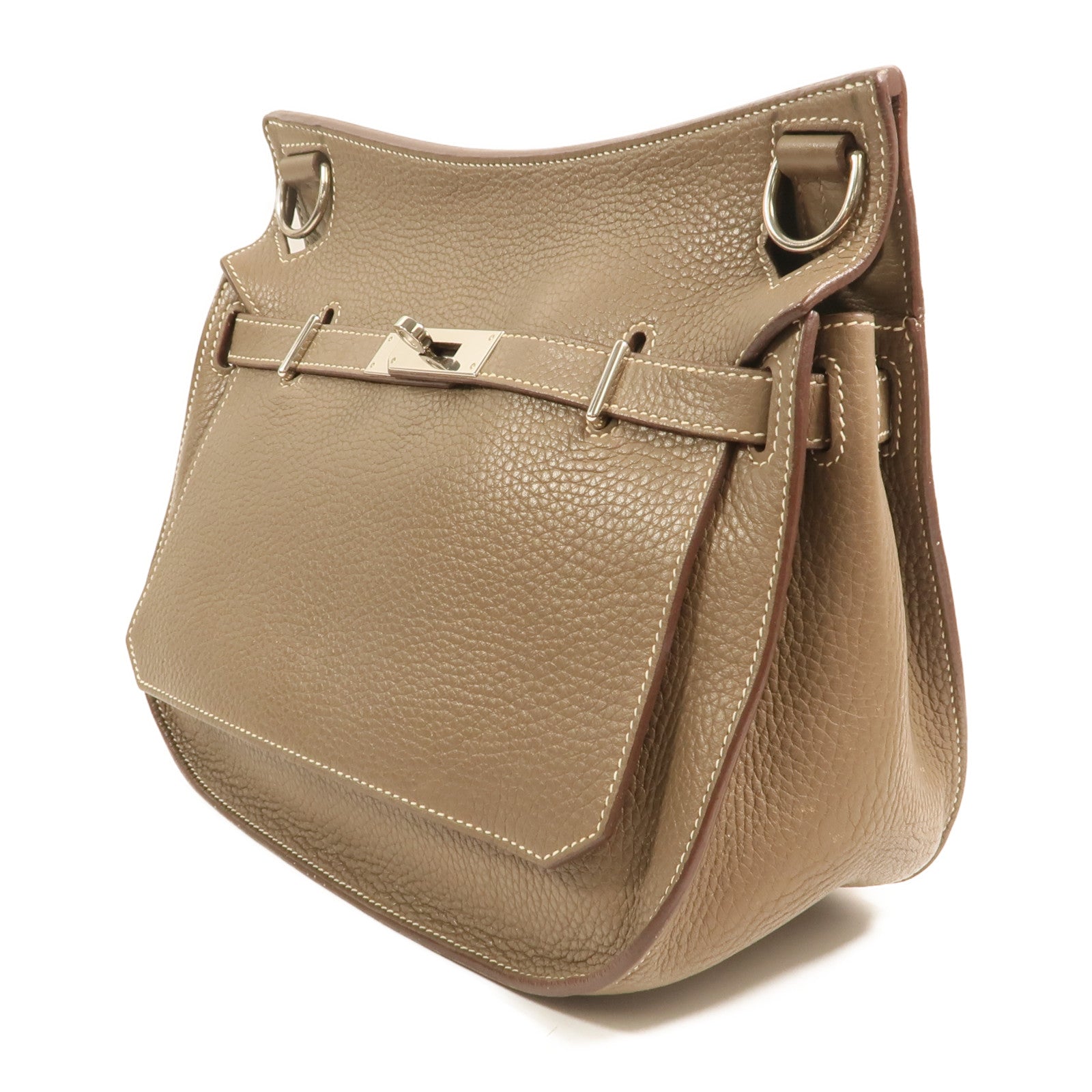HERMES Clemence皮革Jypsiere 28銀扣肩背袋Etoupe