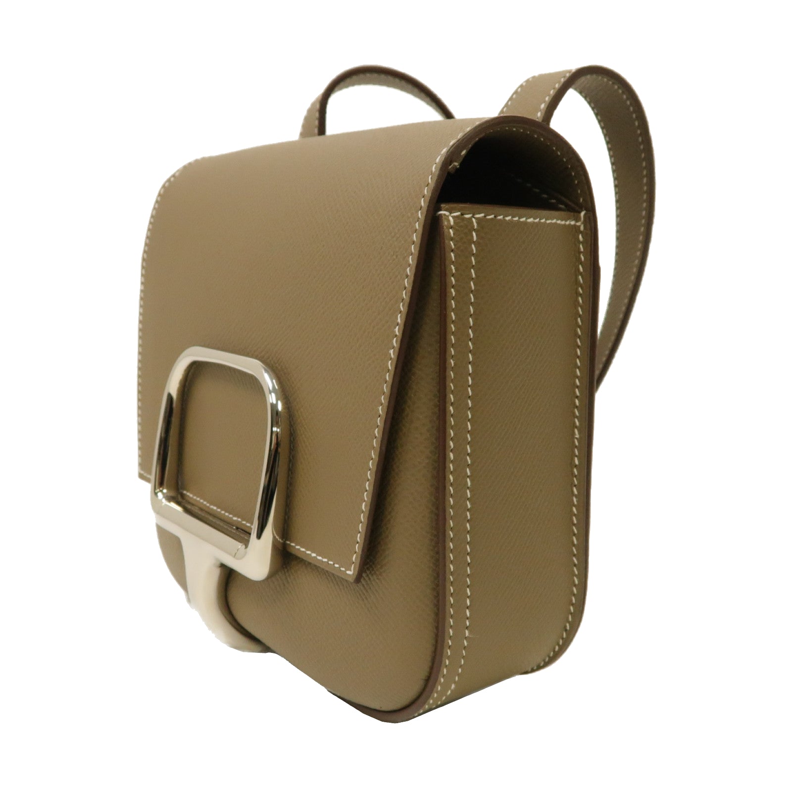 HERMES Epsom皮革Della Cavalleria Mini銀扣肩背袋經典駝色