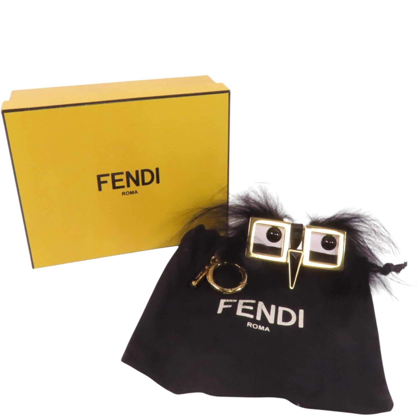 FENDI 金屬/狐狸毛Key Chain銀扣掛飾