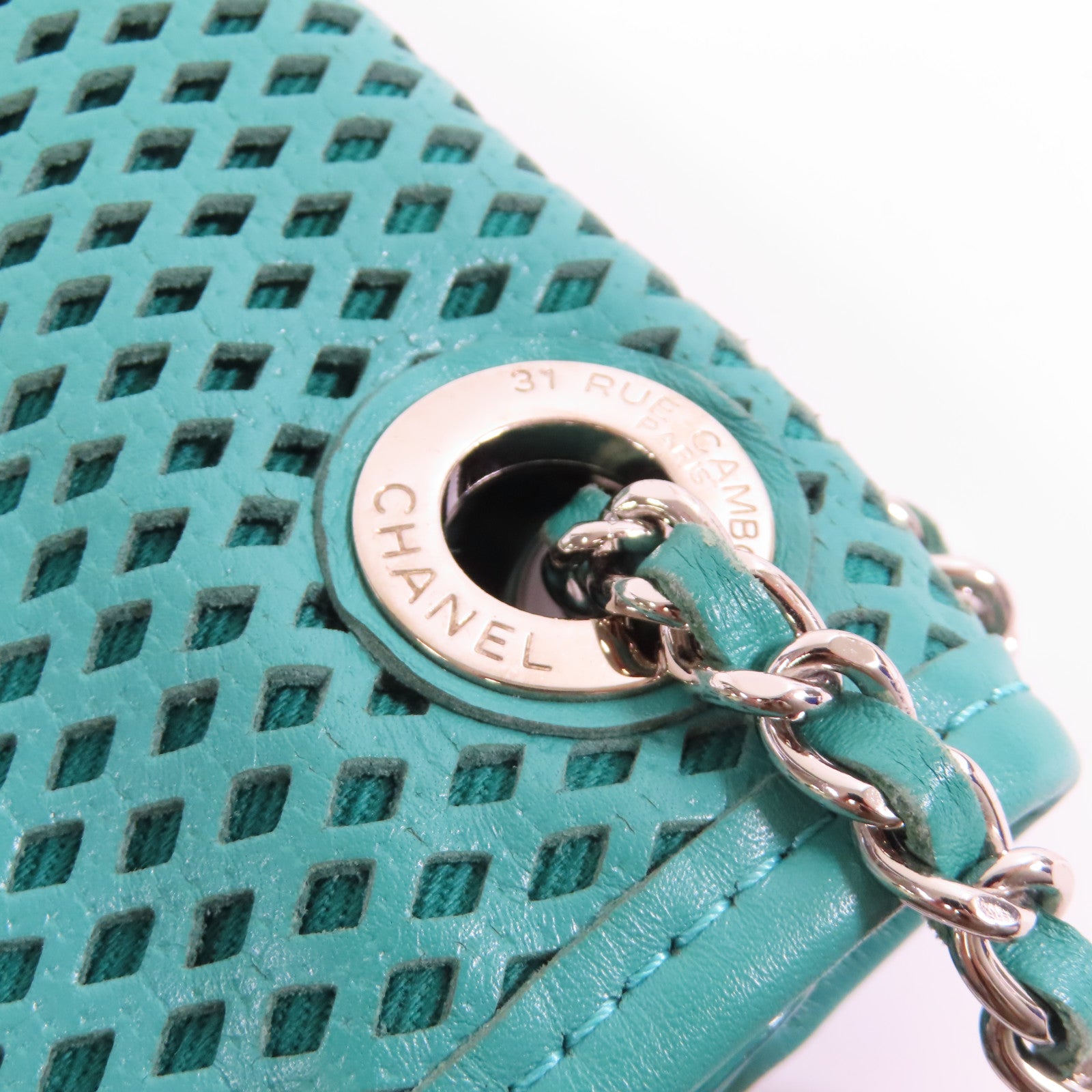 CHANEL 牛皮皮革Chain Shoulder銀扣鏈帶肩背袋綠色