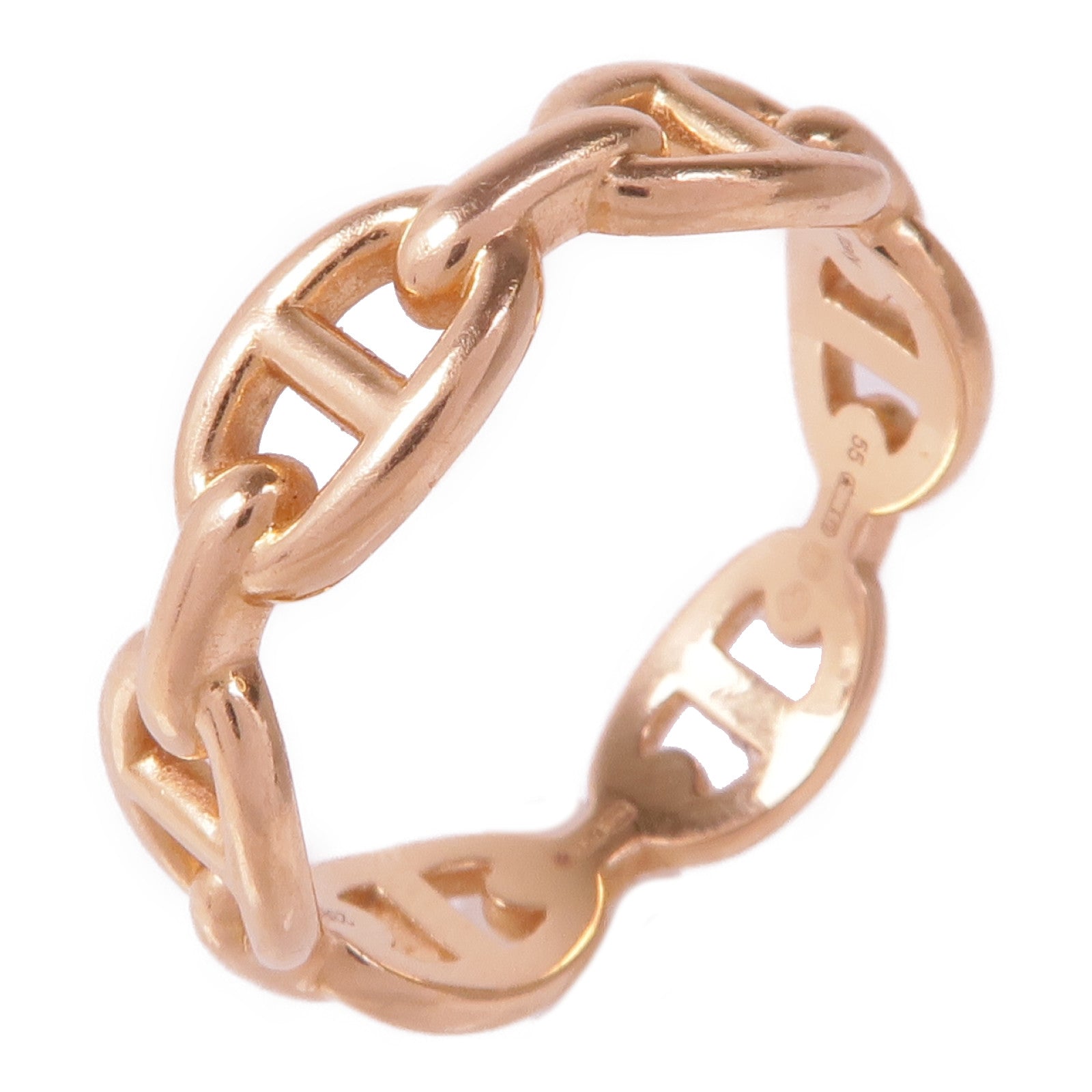 HERMES 18K玫瑰金Chaine D'ancre Enchainee戒指Hermes#55/US#7