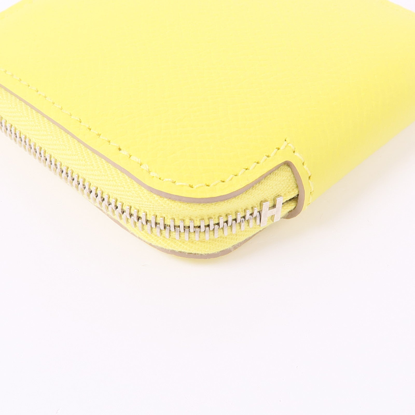 HERMES Epsom皮革Silk'In Wallet銀扣零錢包Lime