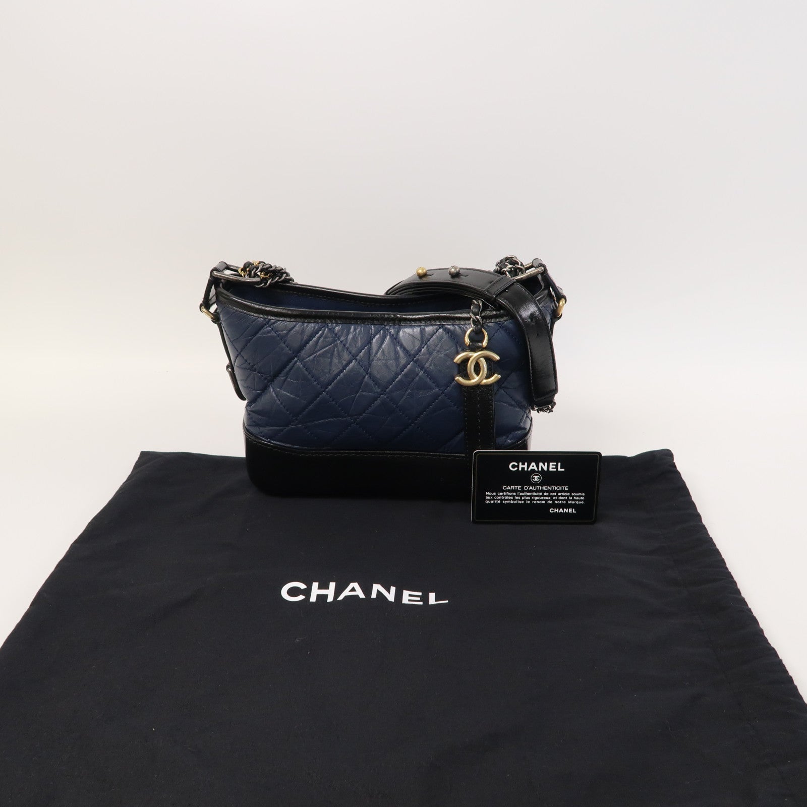 CHANEL 【激減優惠】牛皮皮革Gabrielle Small鏈帶肩背袋藍色/黑色