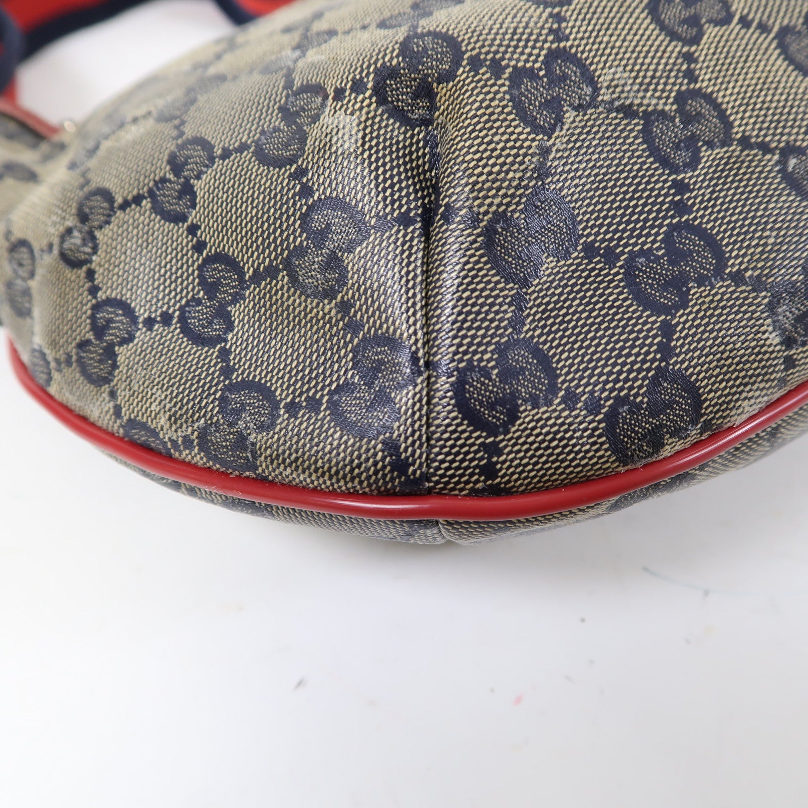 GUCCI 塗層帆布Shoulder Bag金扣肩背袋紅色/藍色