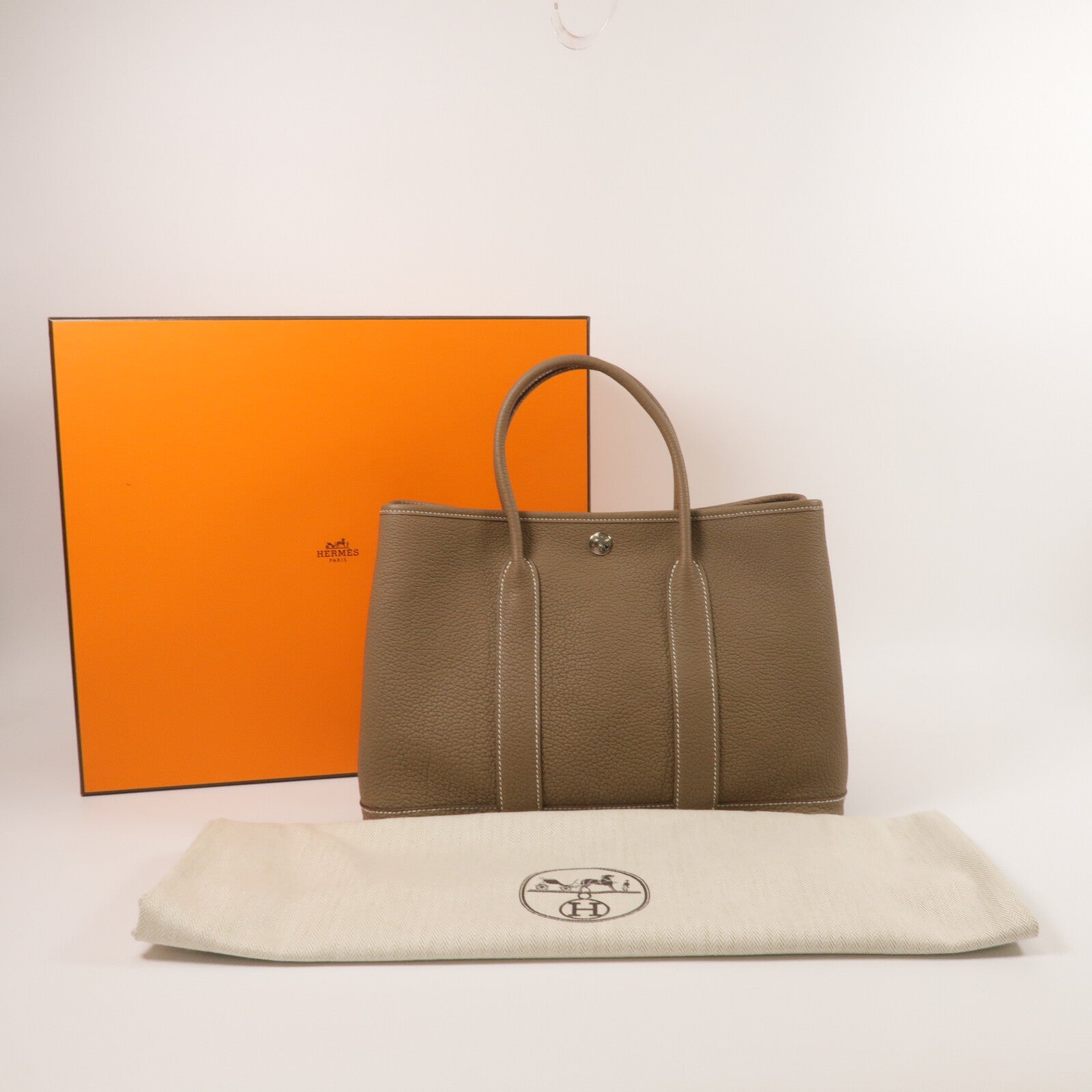 HERMES Negonda皮革Garden Party TPM手挽袋Etoupe