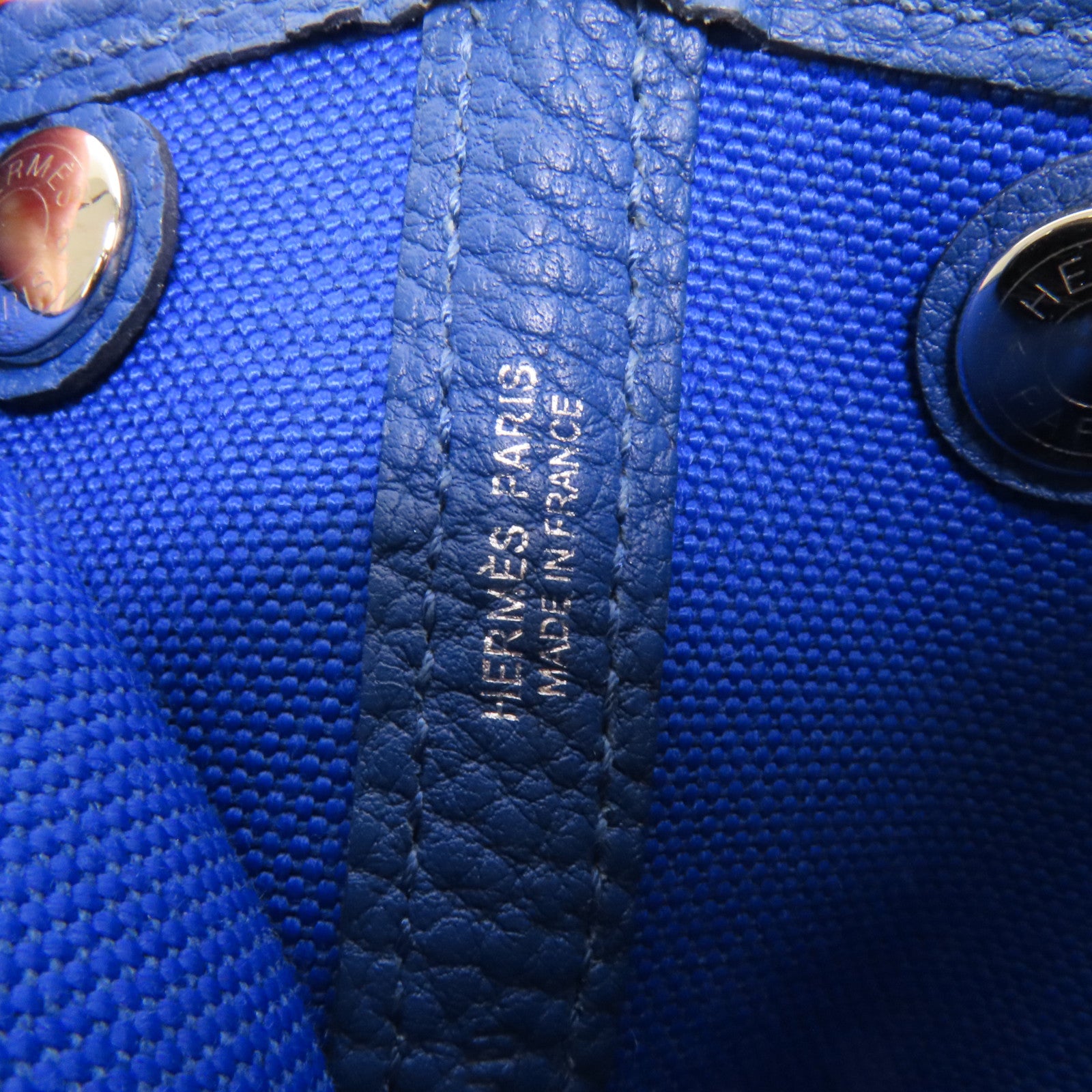 HERMES 帆布Garden Party TPM銀扣手挽袋Blue France