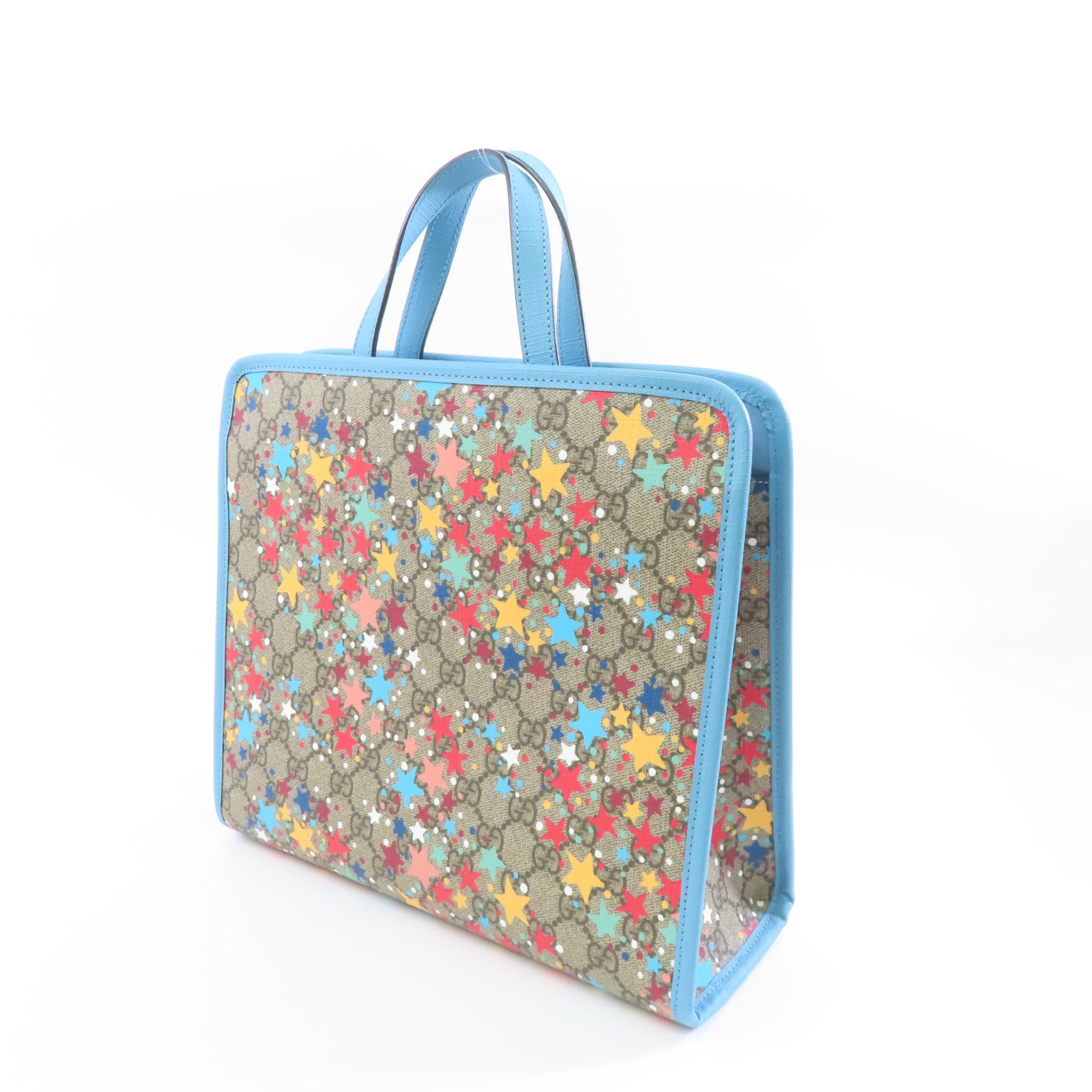 GUCCI 塗層帆布Handbag銀扣手挽袋啡色/藍色