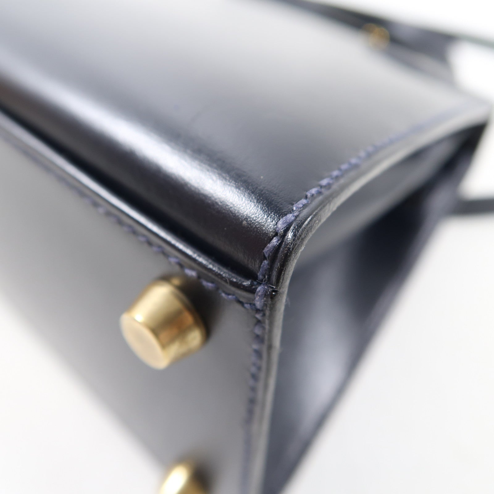 HERMES 【激減優惠】Box Calf皮革Mini Kelly金扣手挽肩背兩用袋Bleu Indigo/深藍色
