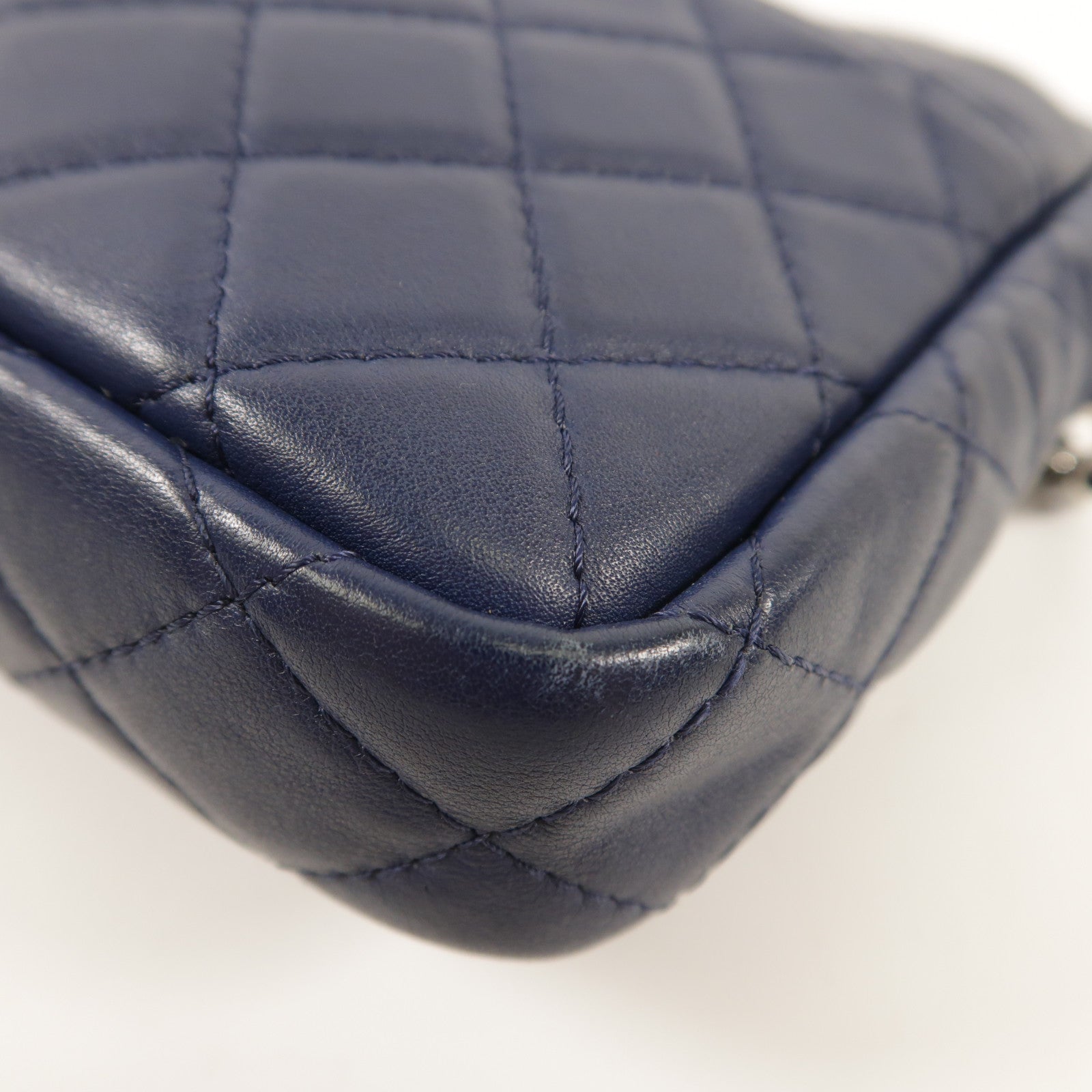 CHANEL CC SHW Chain Shoulder Bag Lambskin Leather Navy