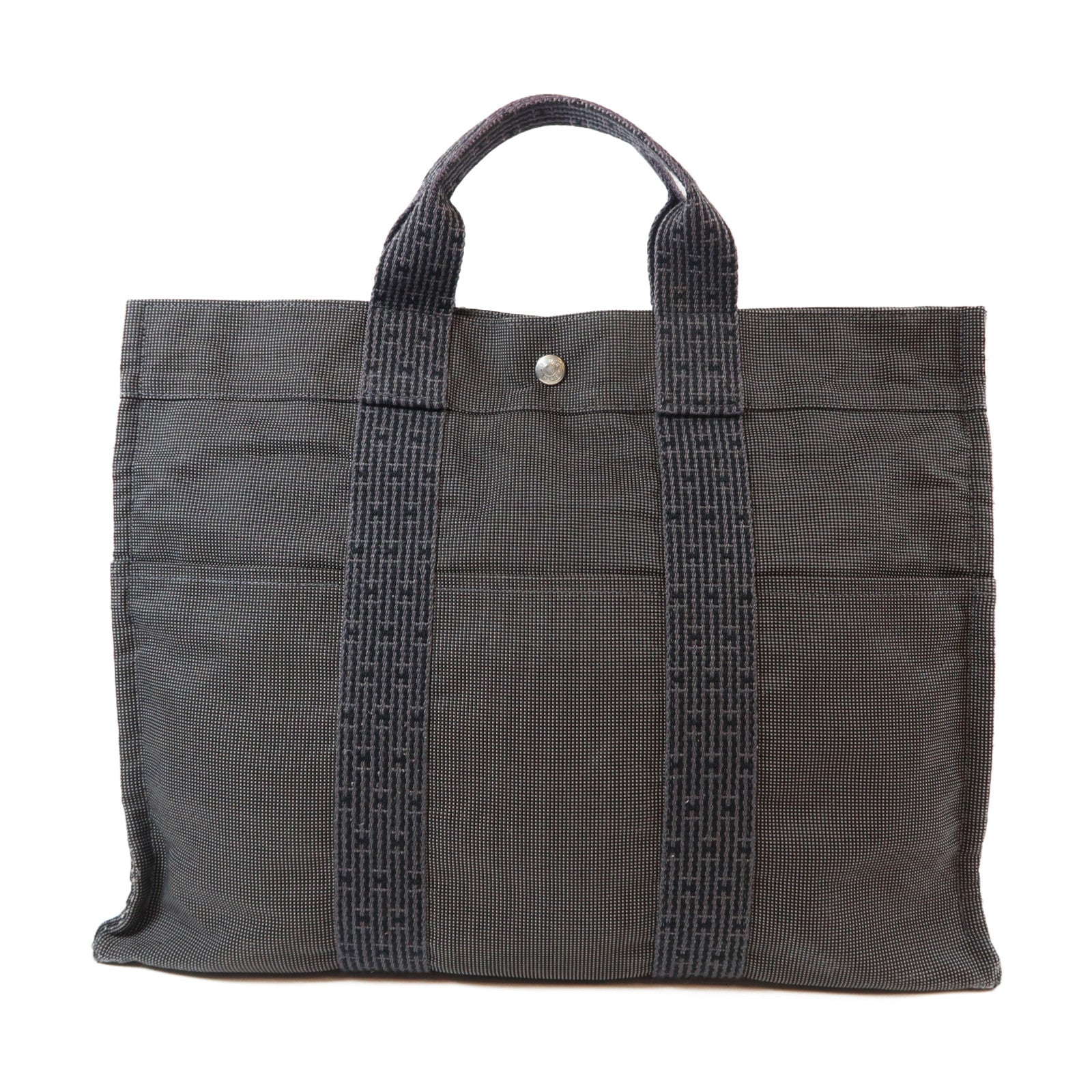 HERMES 帆布Ale Line MM銀扣手挽袋灰色