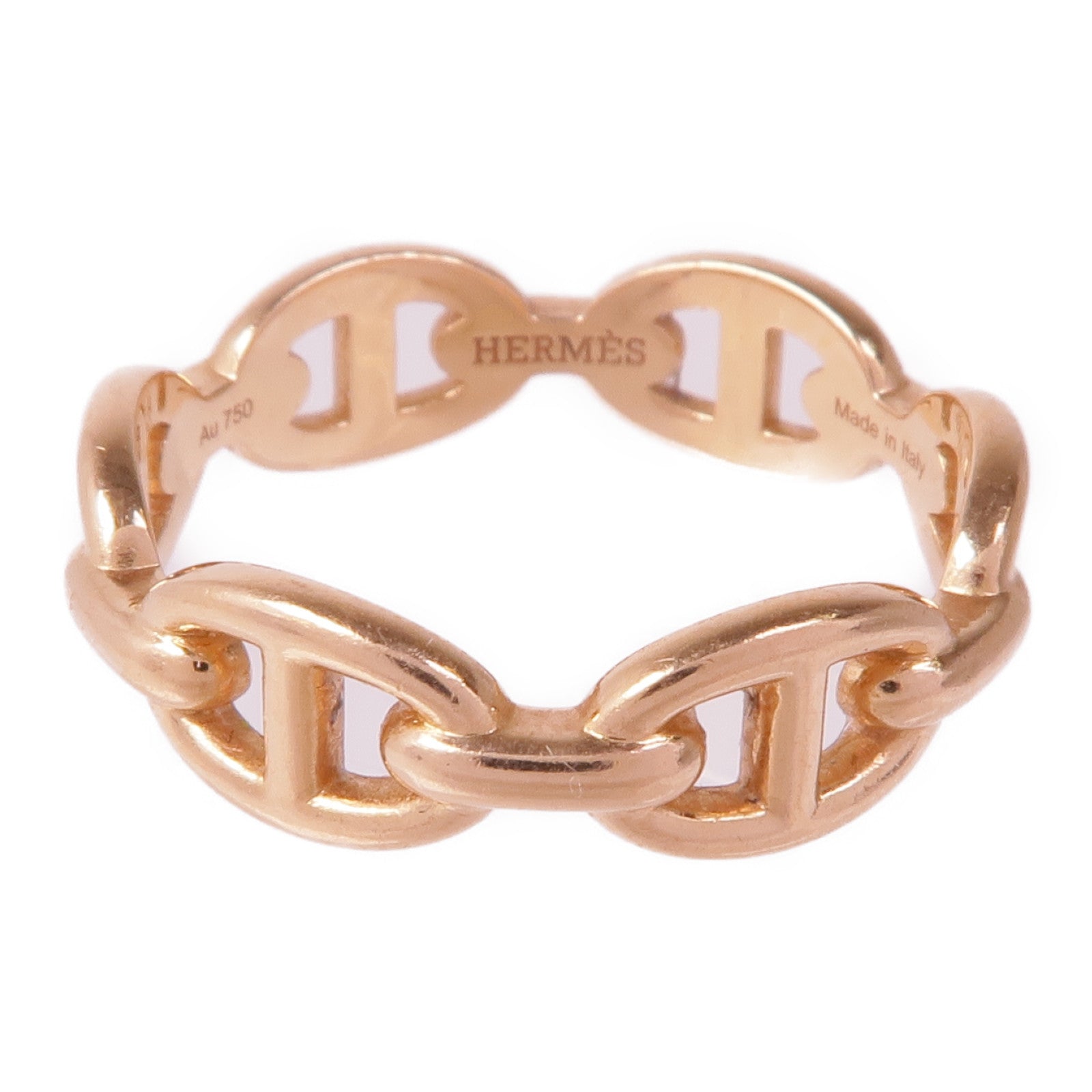 HERMES 18K玫瑰金Chaine D'ancre Enchainee戒指Hermes#55/US#7