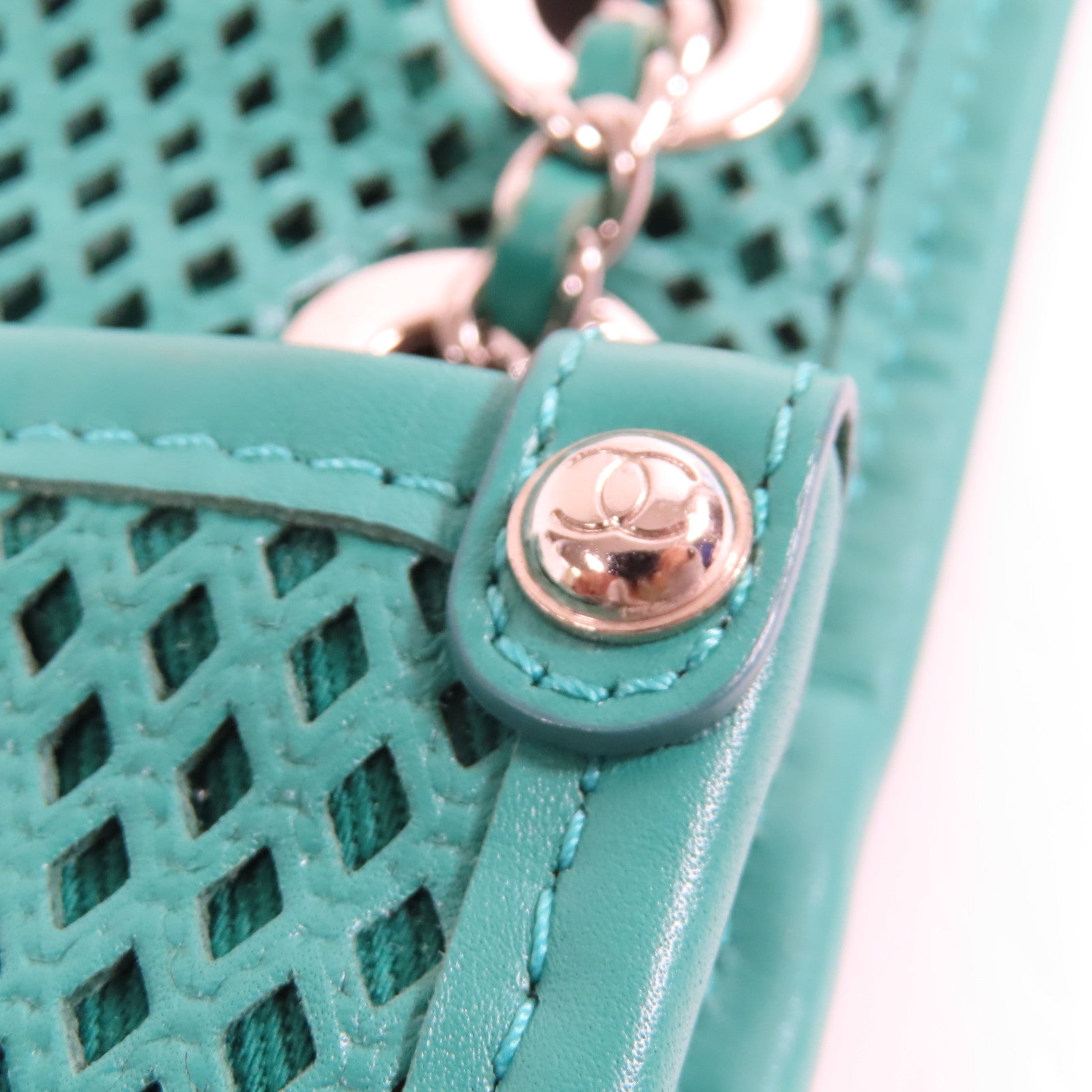 CHANEL 牛皮皮革Chain Shoulder銀扣鏈帶肩背袋綠色