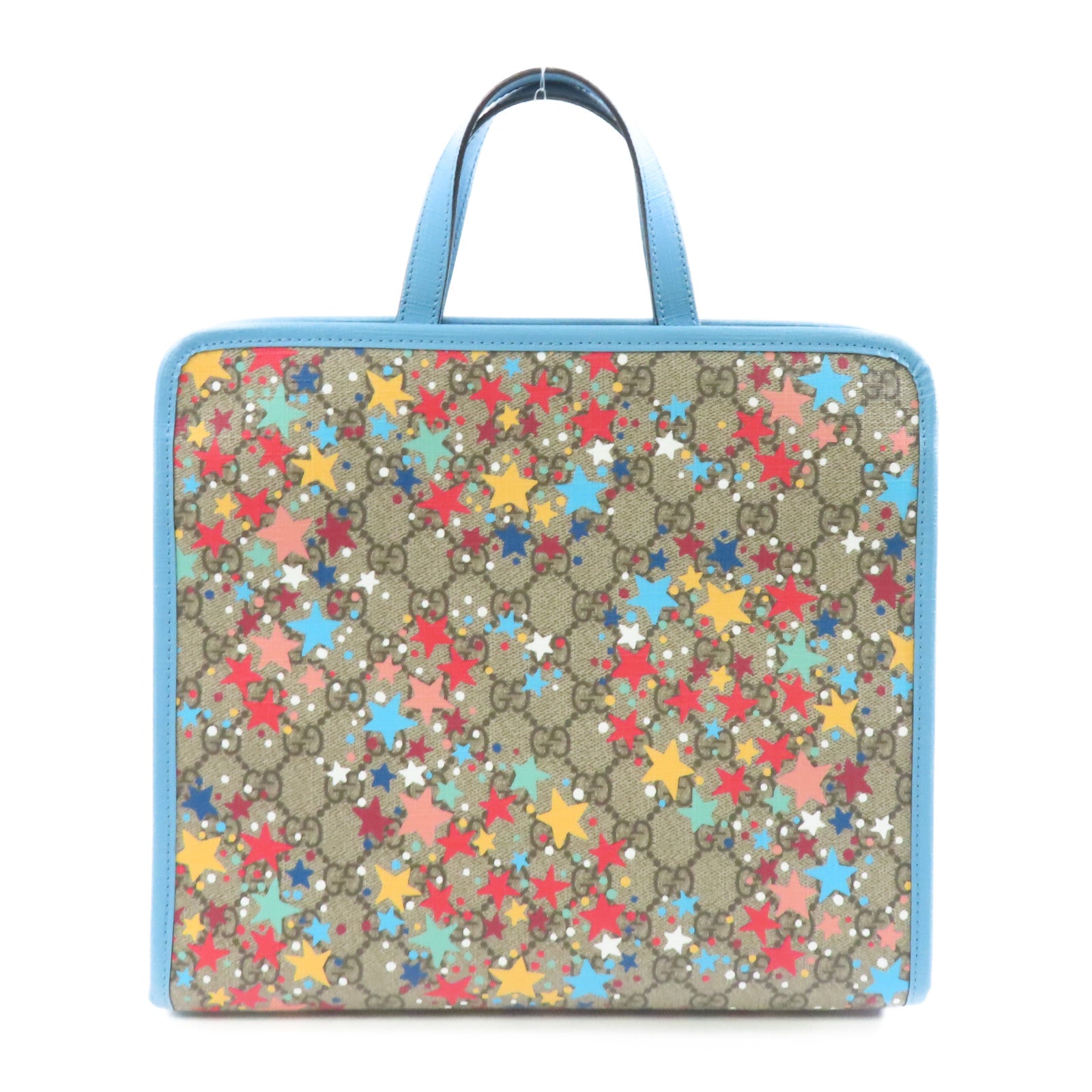 GUCCI 塗層帆布Handbag銀扣手挽袋啡色/藍色