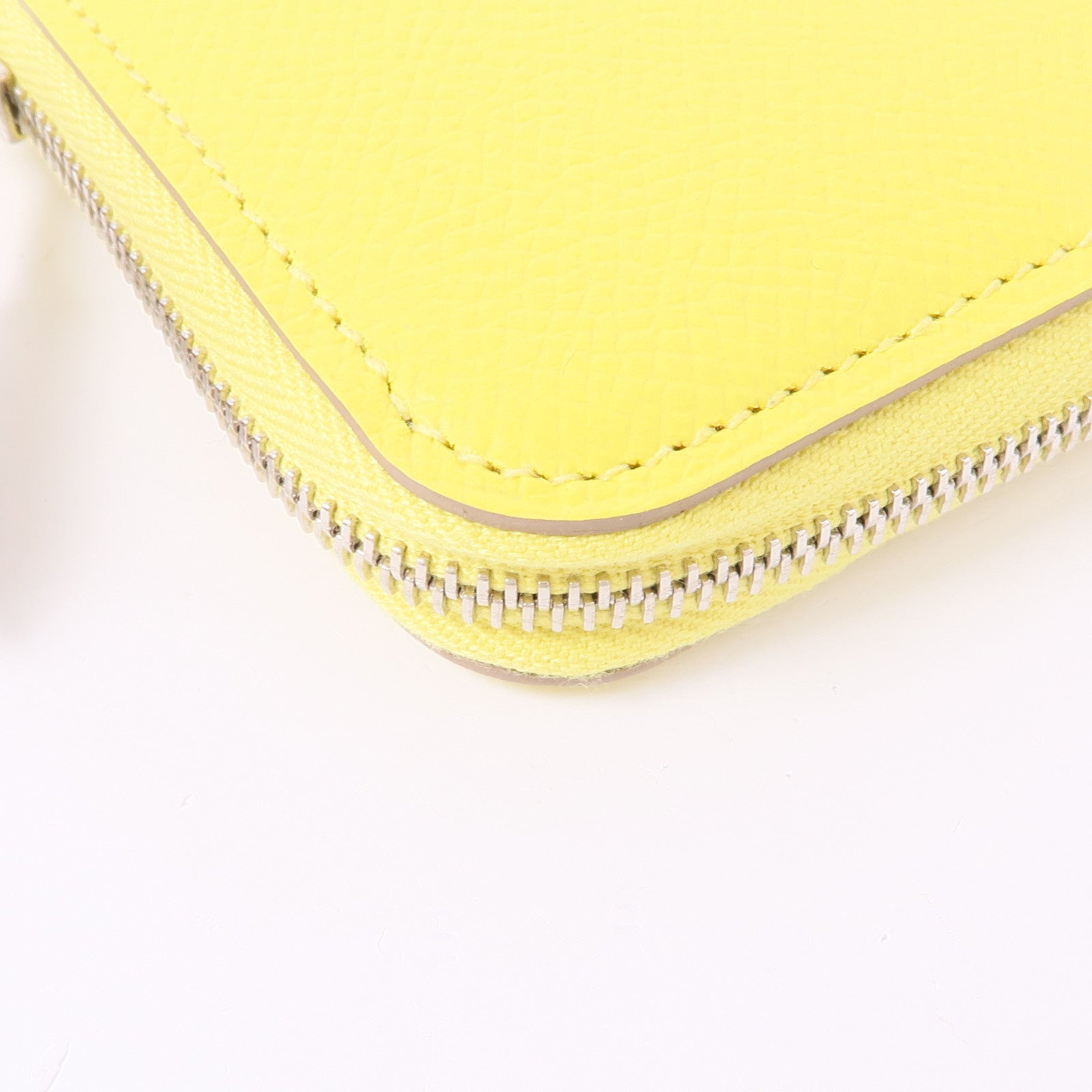 HERMES Epsom皮革Silk'In Wallet銀扣零錢包Lime