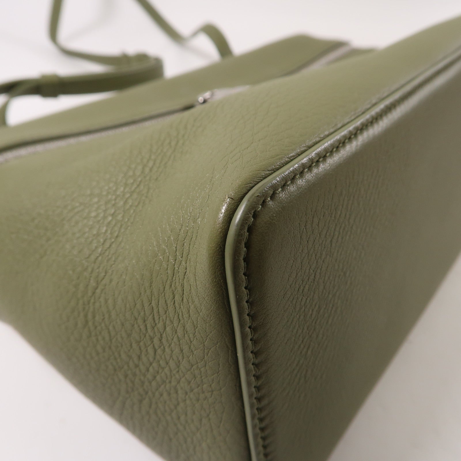 Loro Piana 皮革Extra Bag銀扣手挽肩背兩用袋綠色