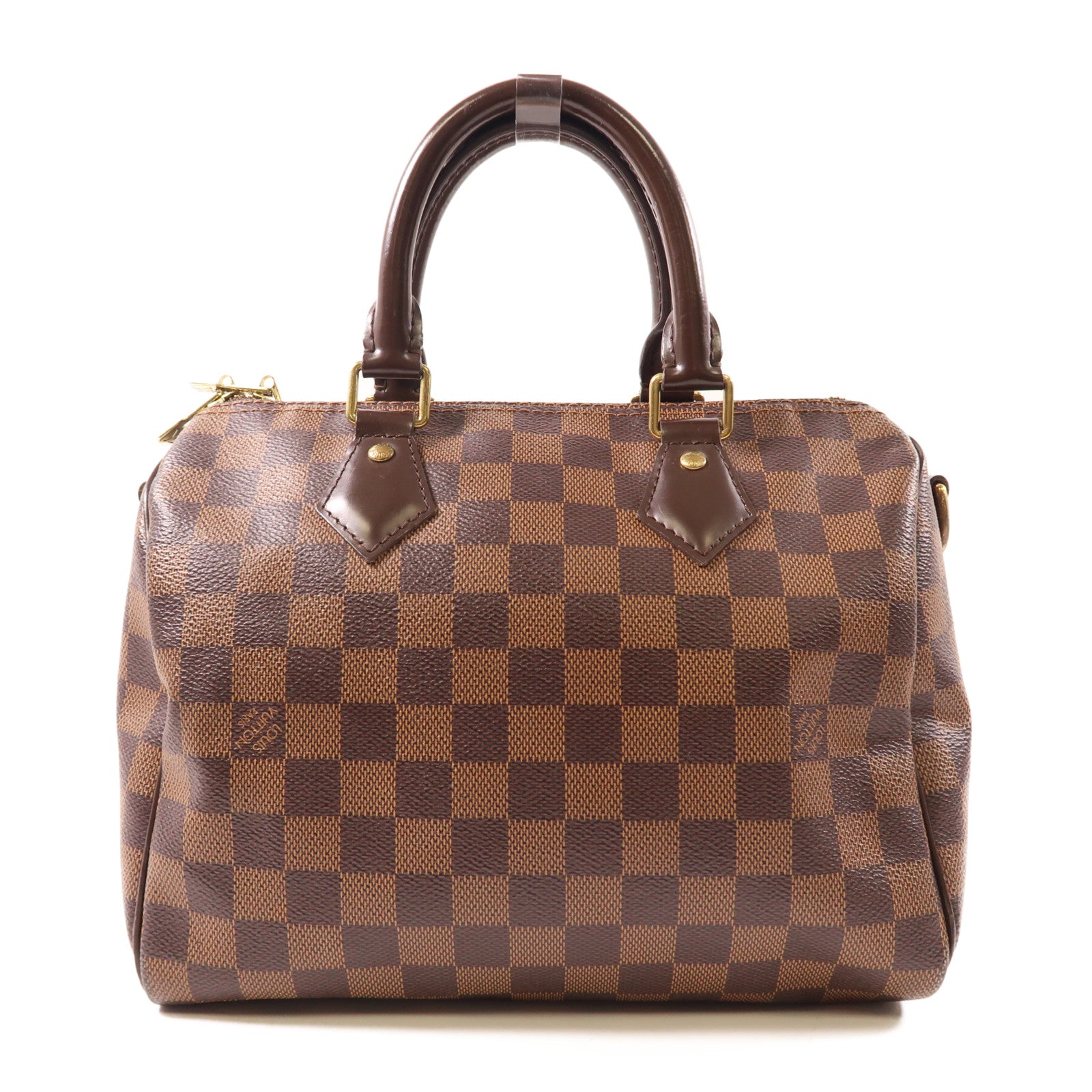 LOUIS VUITTON Damier Speedy Bandouliere 25金扣手挽肩背兩用袋棕色