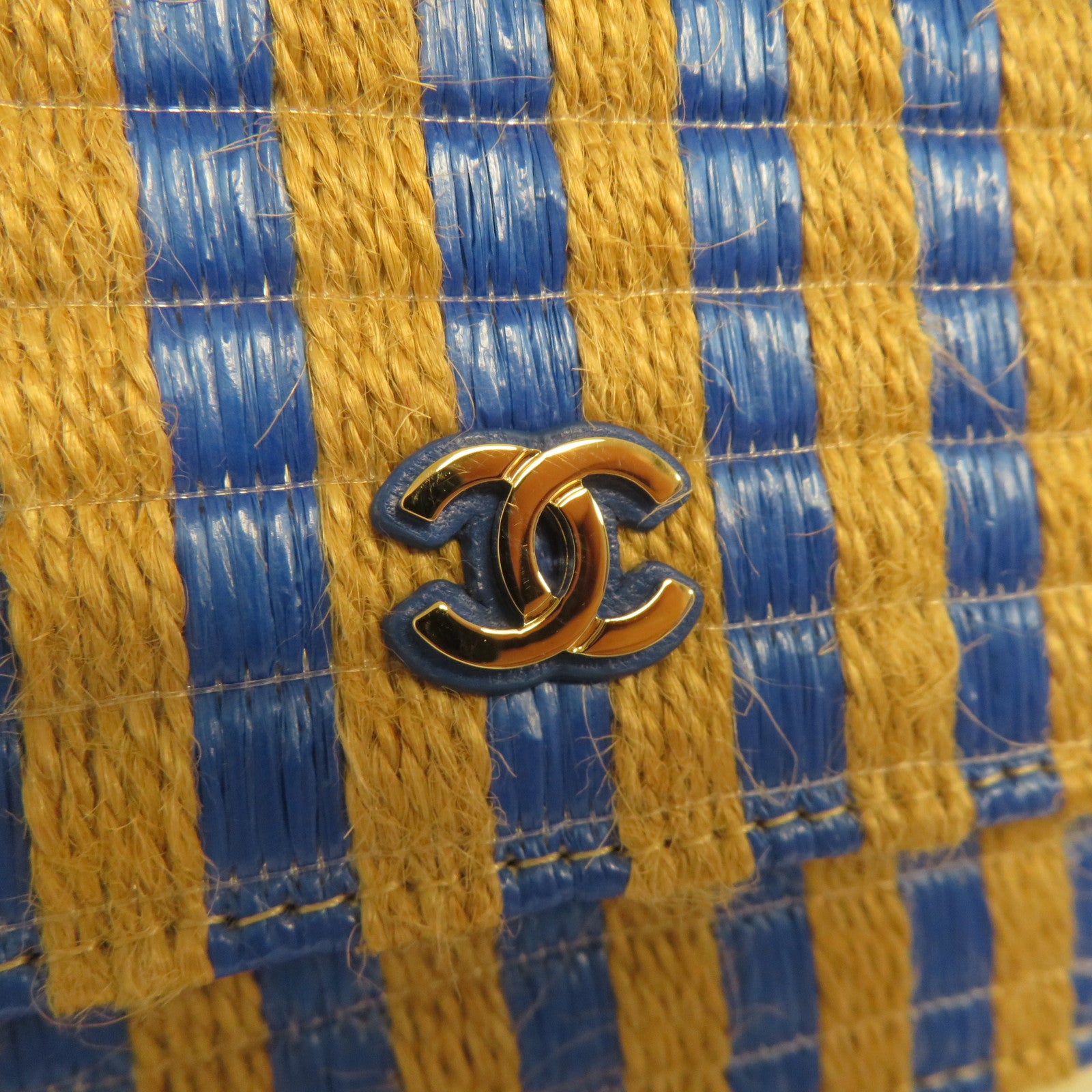 CHANEL 【激減優惠】麻質/皮革Wallet On Chain金扣鏈帶肩背袋米色/藍色