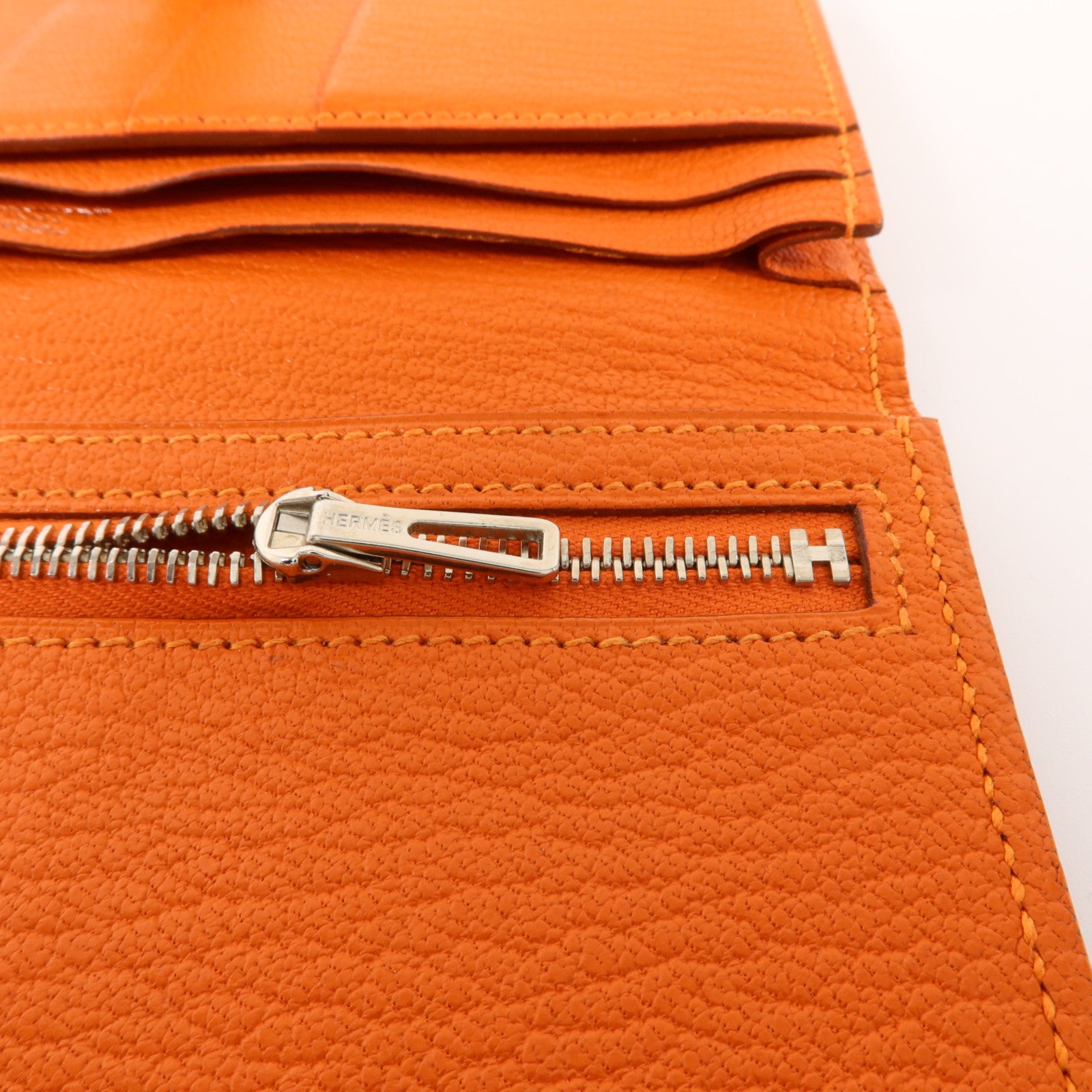 HERMES Chevre皮革Bearn Long Wallet長錢包Orange