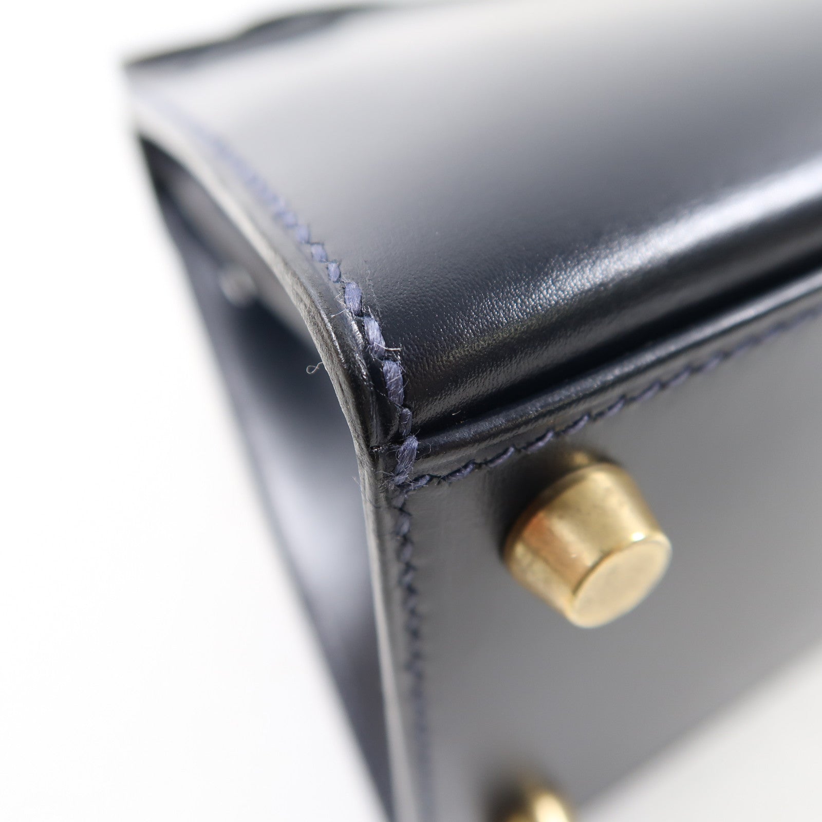 HERMES 【激減優惠】Box Calf皮革Mini Kelly金扣手挽肩背兩用袋Bleu Indigo/深藍色
