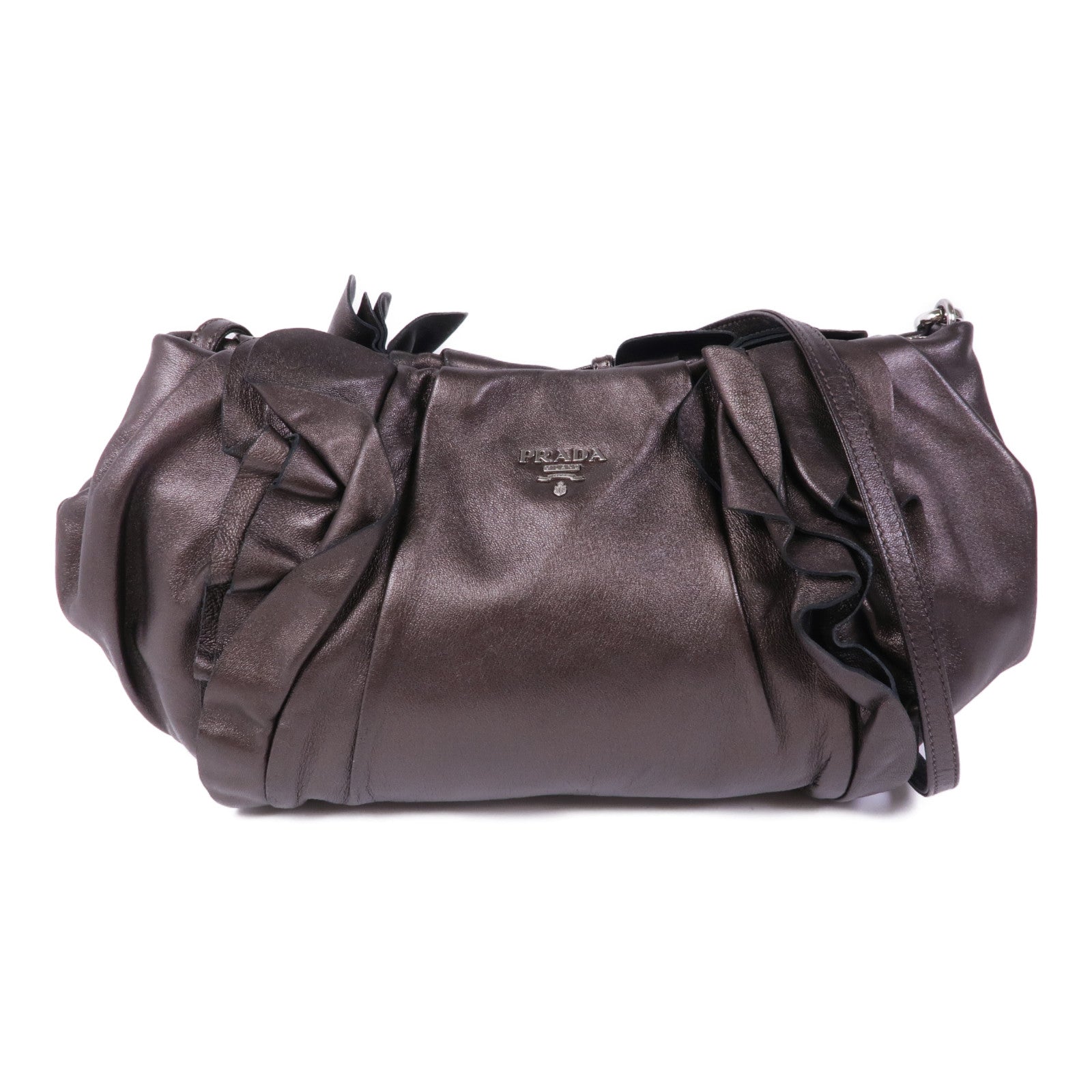 PRADA SHW Shoulder Bag Lambskin Leather Brown