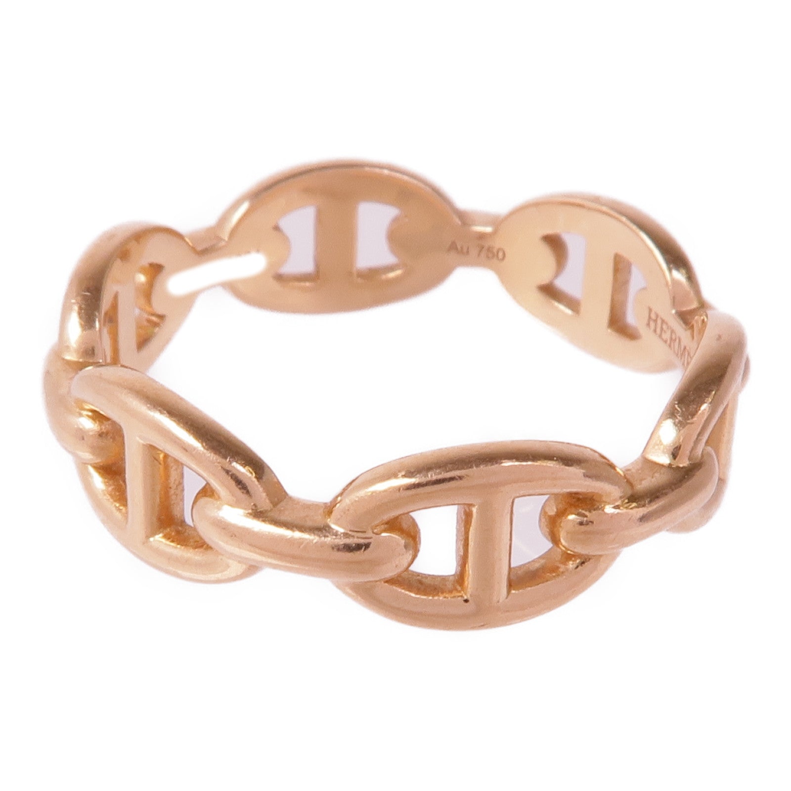 HERMES 18K玫瑰金Chaine D'ancre Enchainee戒指Hermes#55/US#7