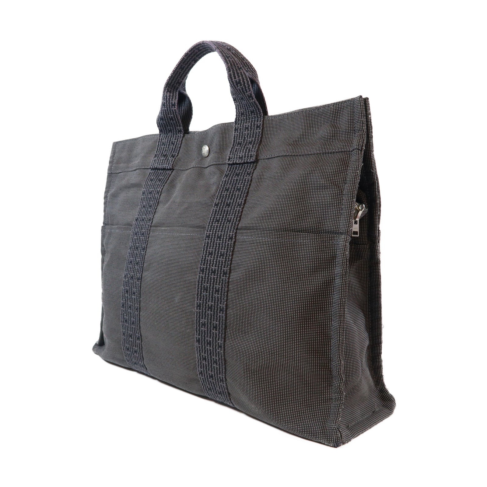 HERMES 帆布Ale Line MM銀扣手挽袋灰色