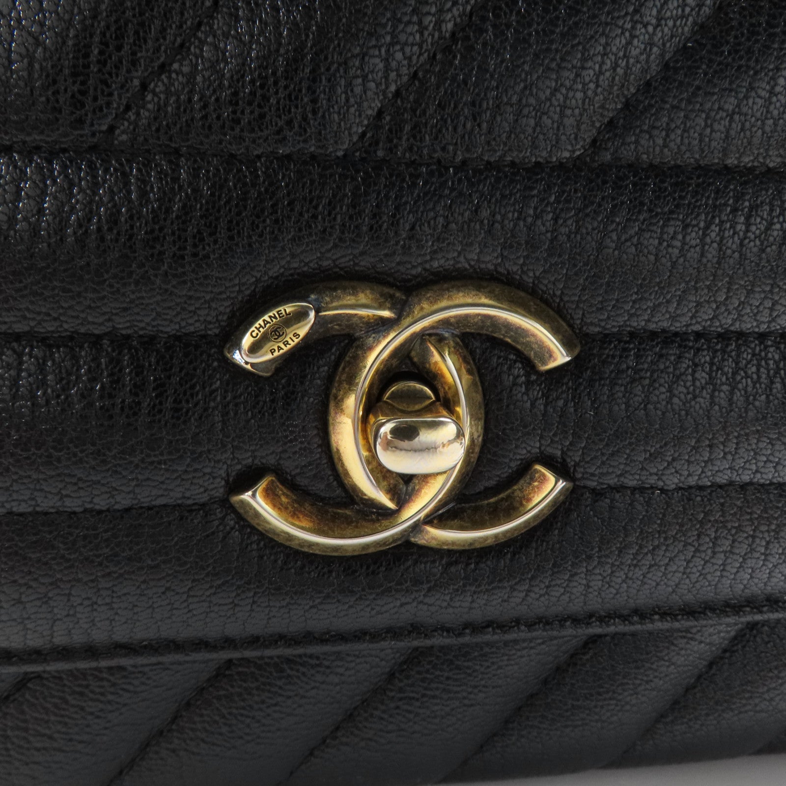 CHANEL CC Diagonal Quilted Flap Shoulder Bag A93231 Calfskin Leather Black
