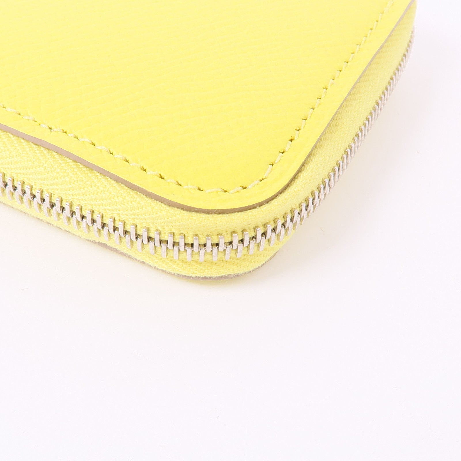 HERMES Epsom皮革Silk'In Wallet銀扣零錢包Lime