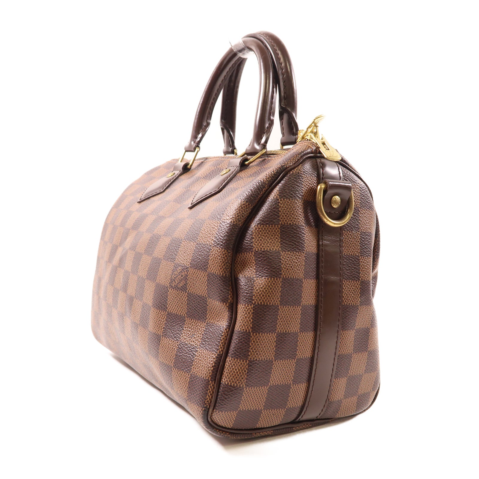LOUIS VUITTON Damier Speedy Bandouliere 25金扣手挽肩背兩用袋棕色