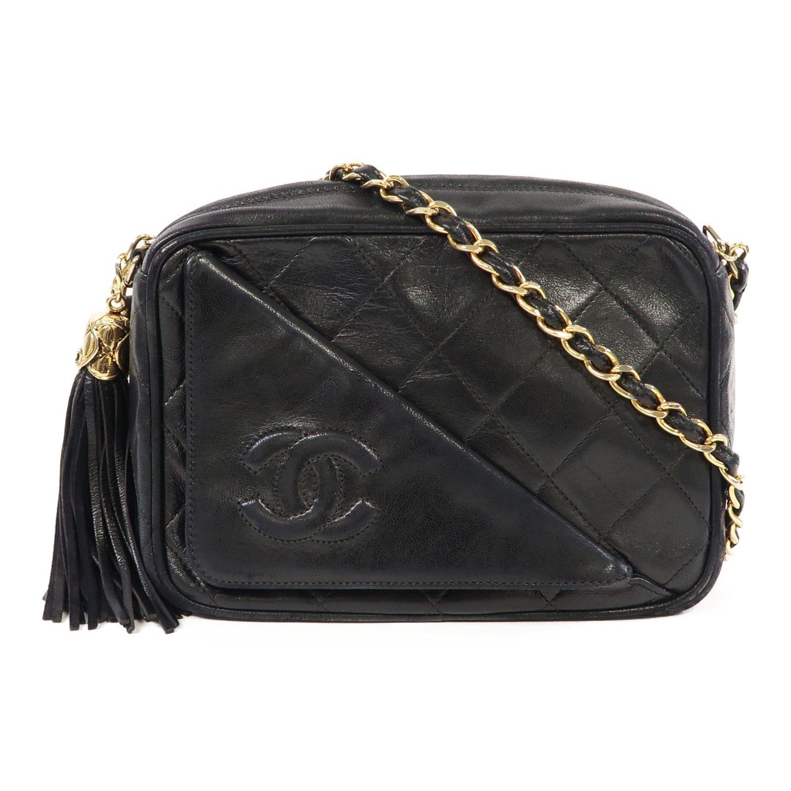 CHANEL 【激減優惠】菱格羊皮皮革Chain Shoulder金扣鏈帶肩背袋黑色