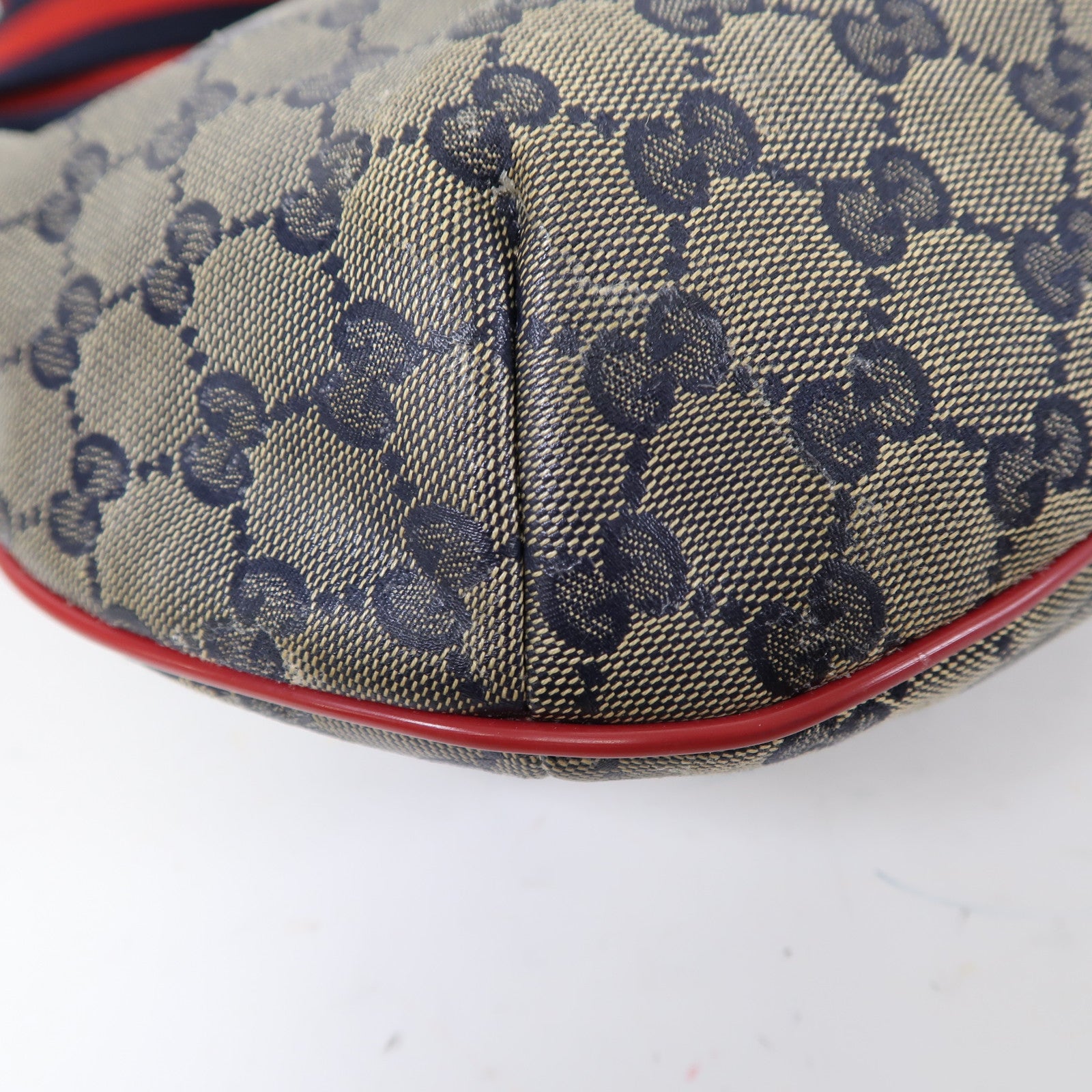 GUCCI 塗層帆布Shoulder Bag金扣肩背袋紅色/藍色
