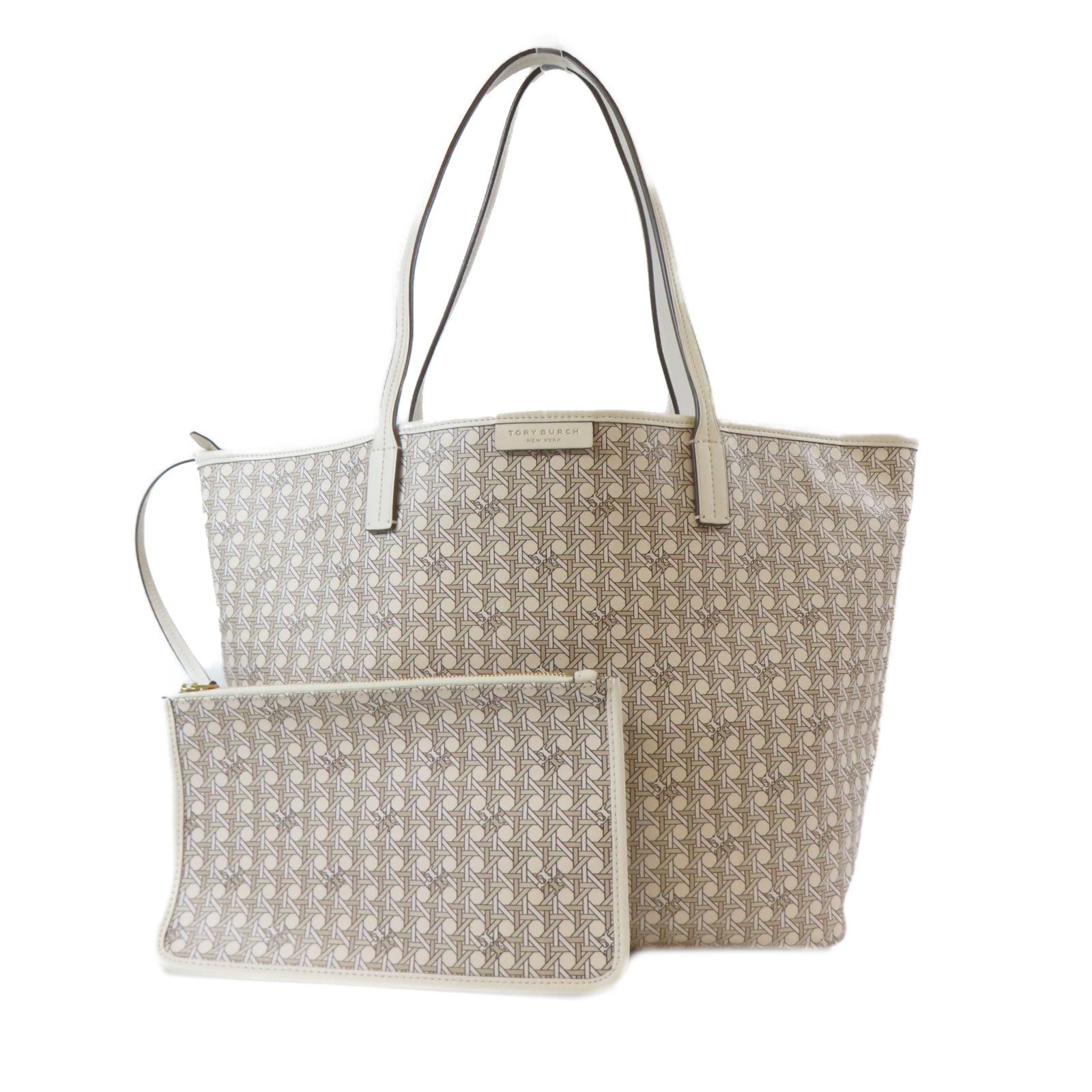 Tory Burch 塗層帆布Tote Bag金扣手挽袋米色