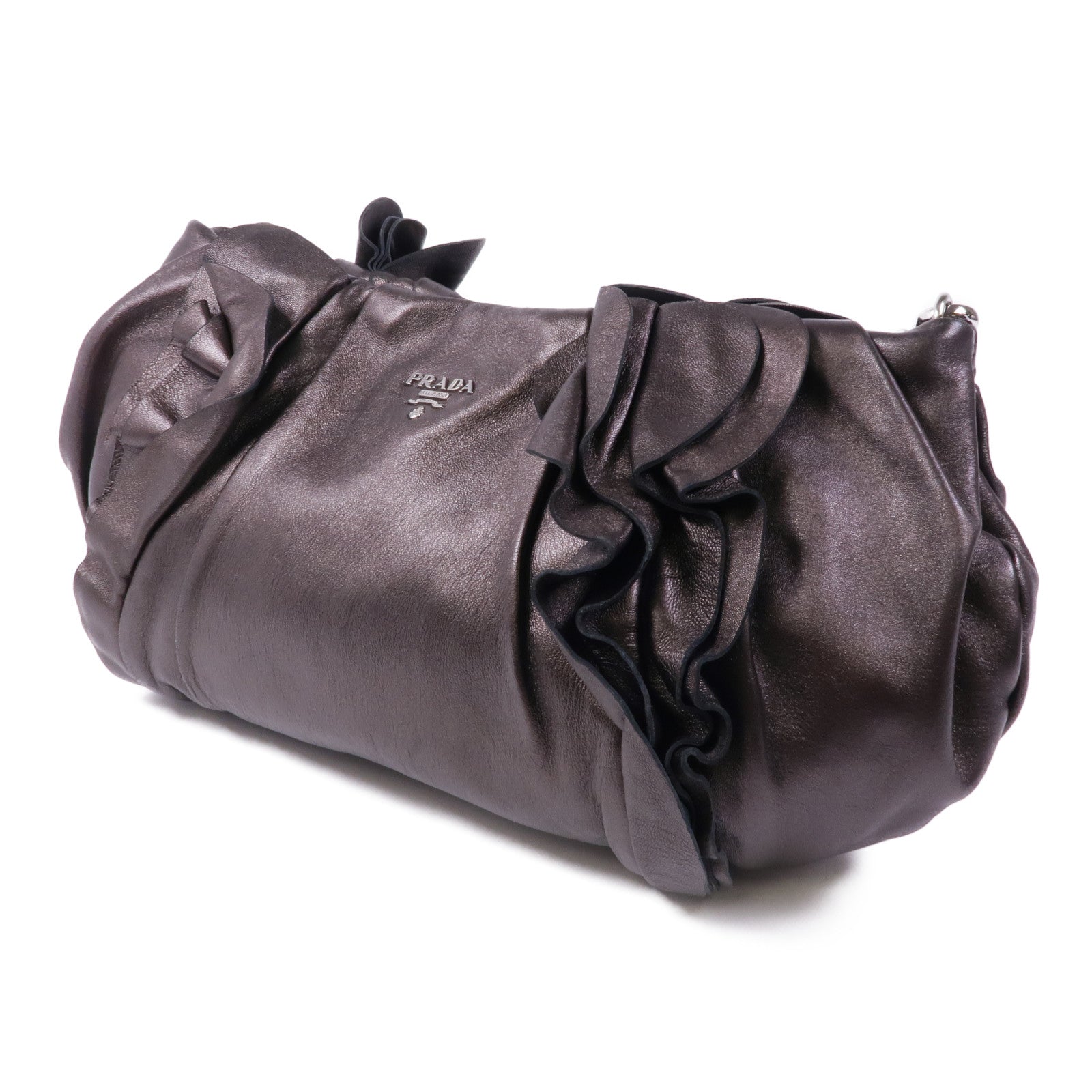 PRADA SHW Shoulder Bag Lambskin Leather Brown