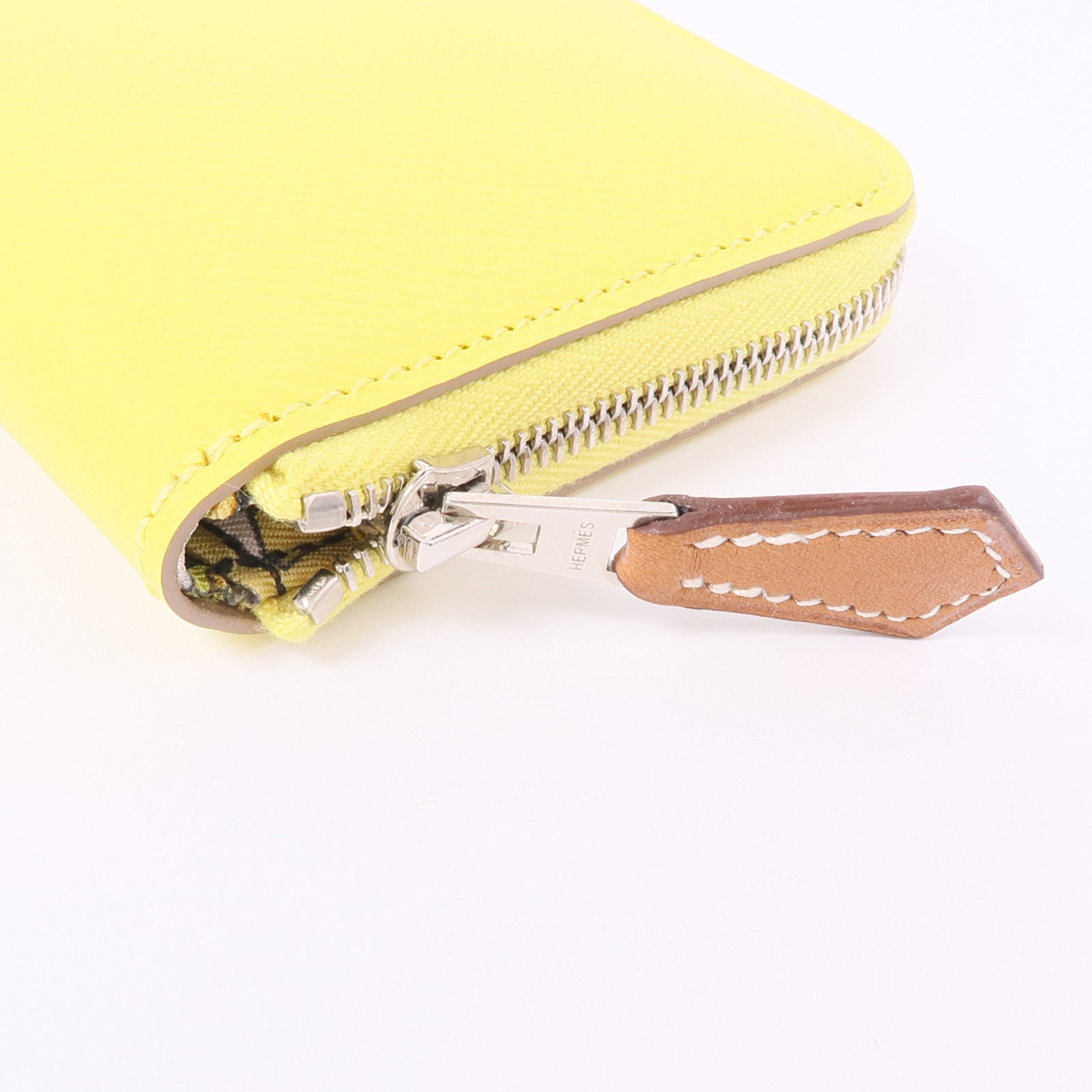 HERMES Epsom皮革Silk'In Wallet銀扣零錢包Lime