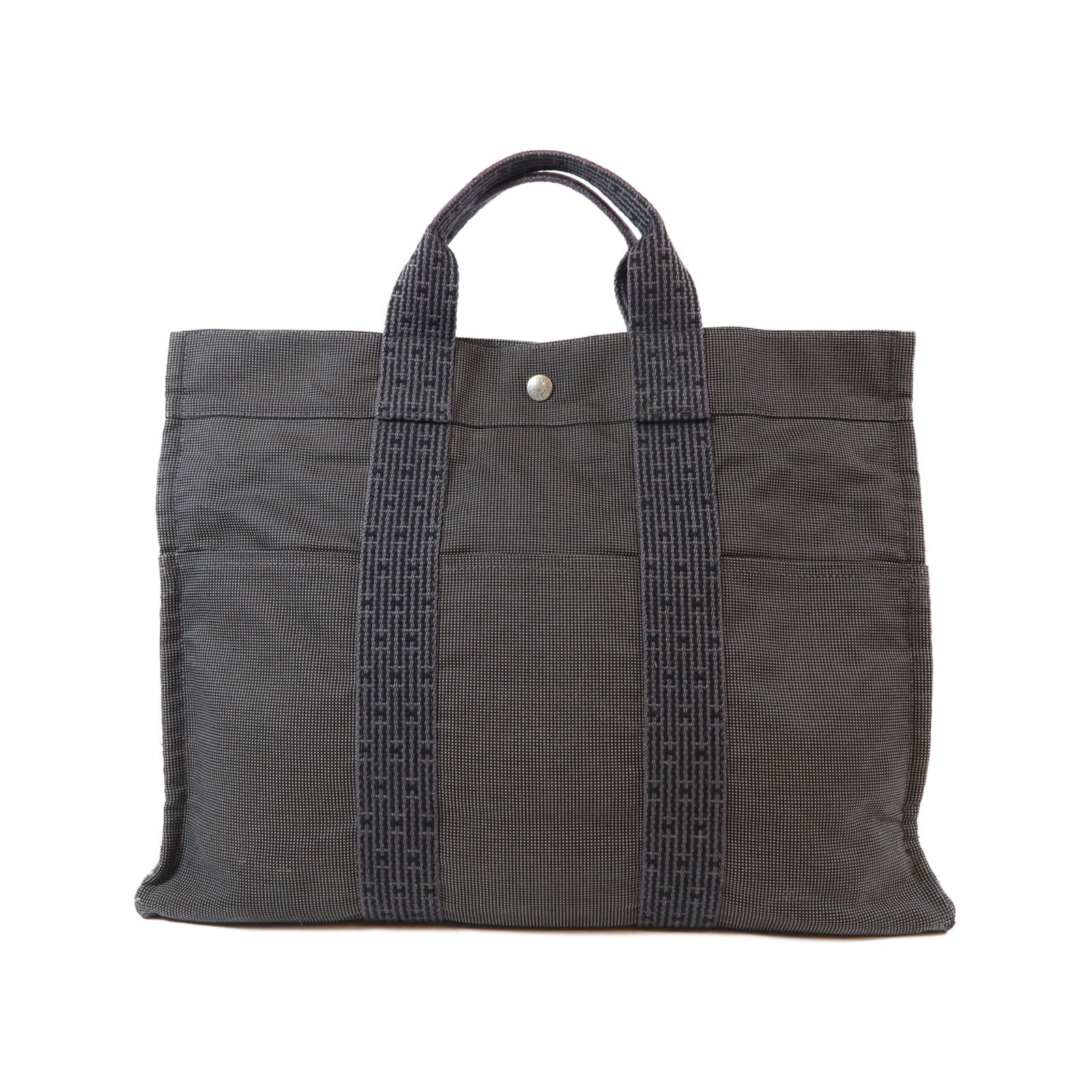 HERMES 帆布Ale Line MM銀扣手挽袋灰色