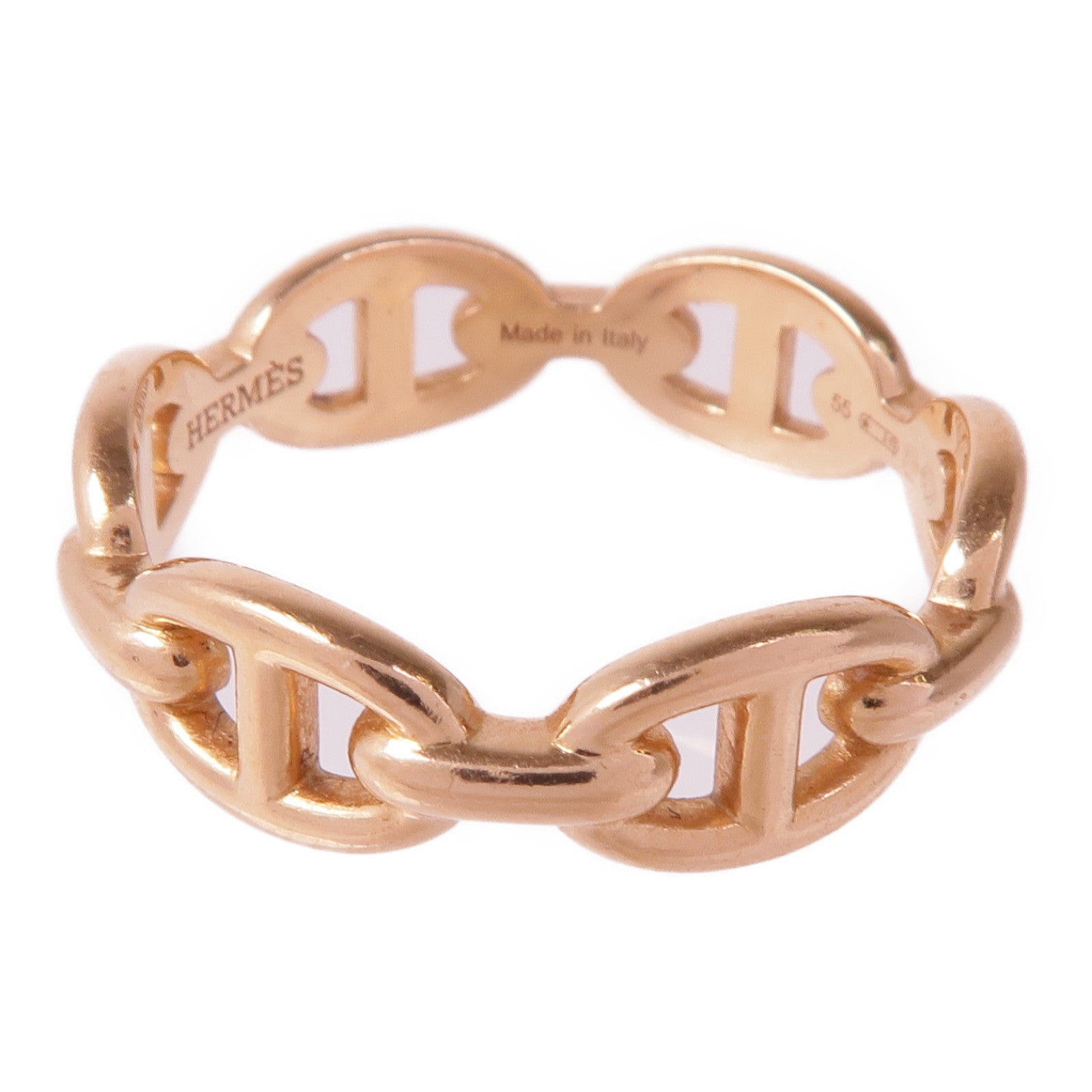 HERMES 18K玫瑰金Chaine D'ancre Enchainee戒指Hermes#55/US#7