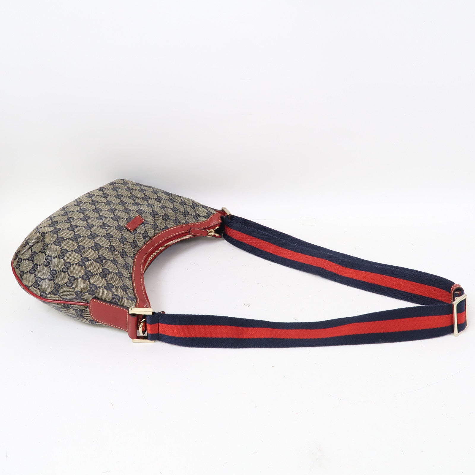 GUCCI 塗層帆布Shoulder Bag金扣肩背袋紅色/藍色