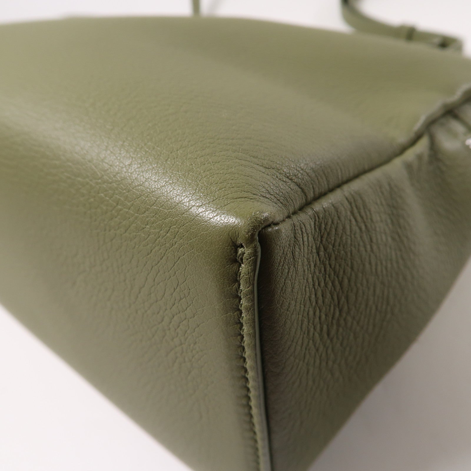 Loro Piana 皮革Extra Bag銀扣手挽肩背兩用袋綠色