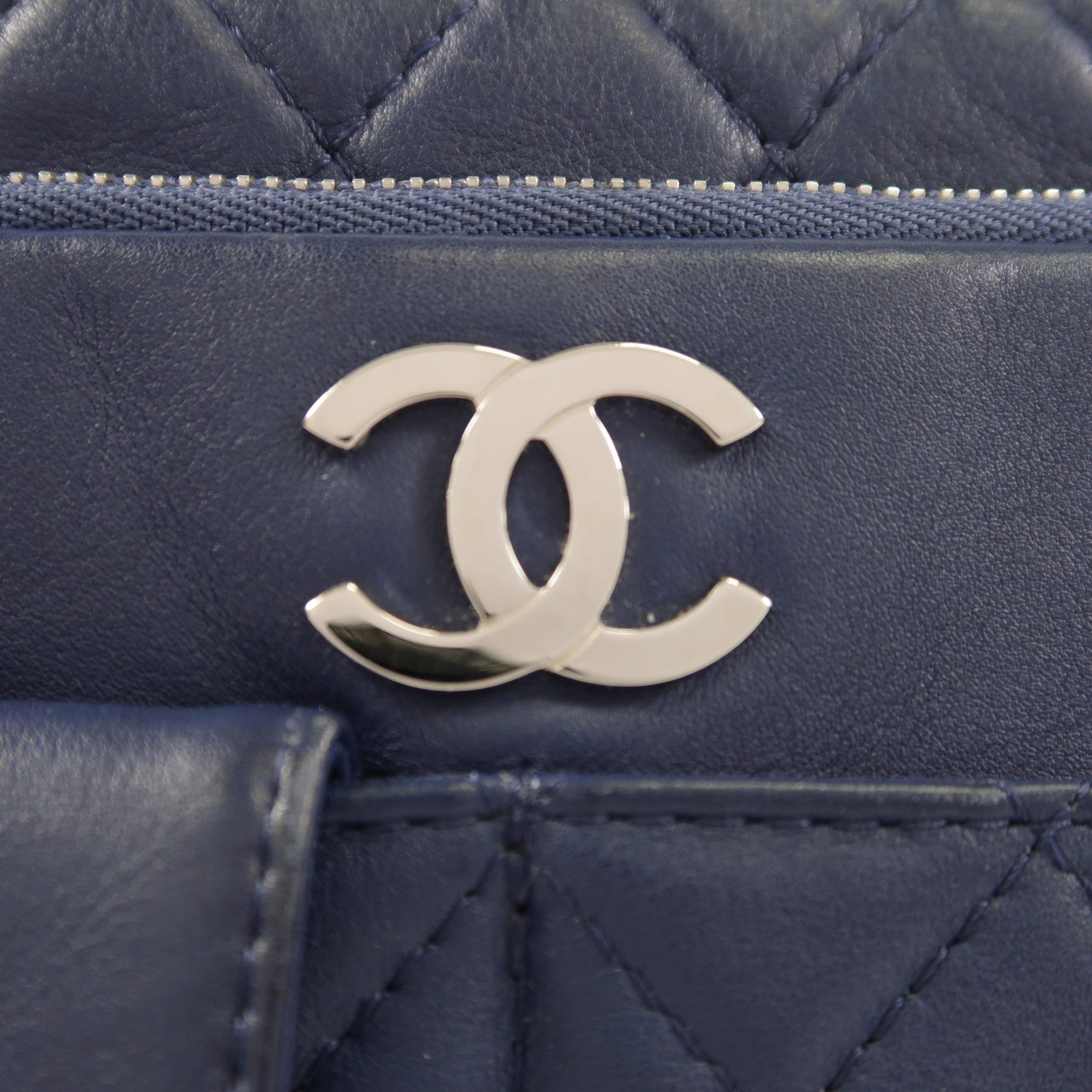 CHANEL CC SHW Chain Shoulder Bag Lambskin Leather Navy