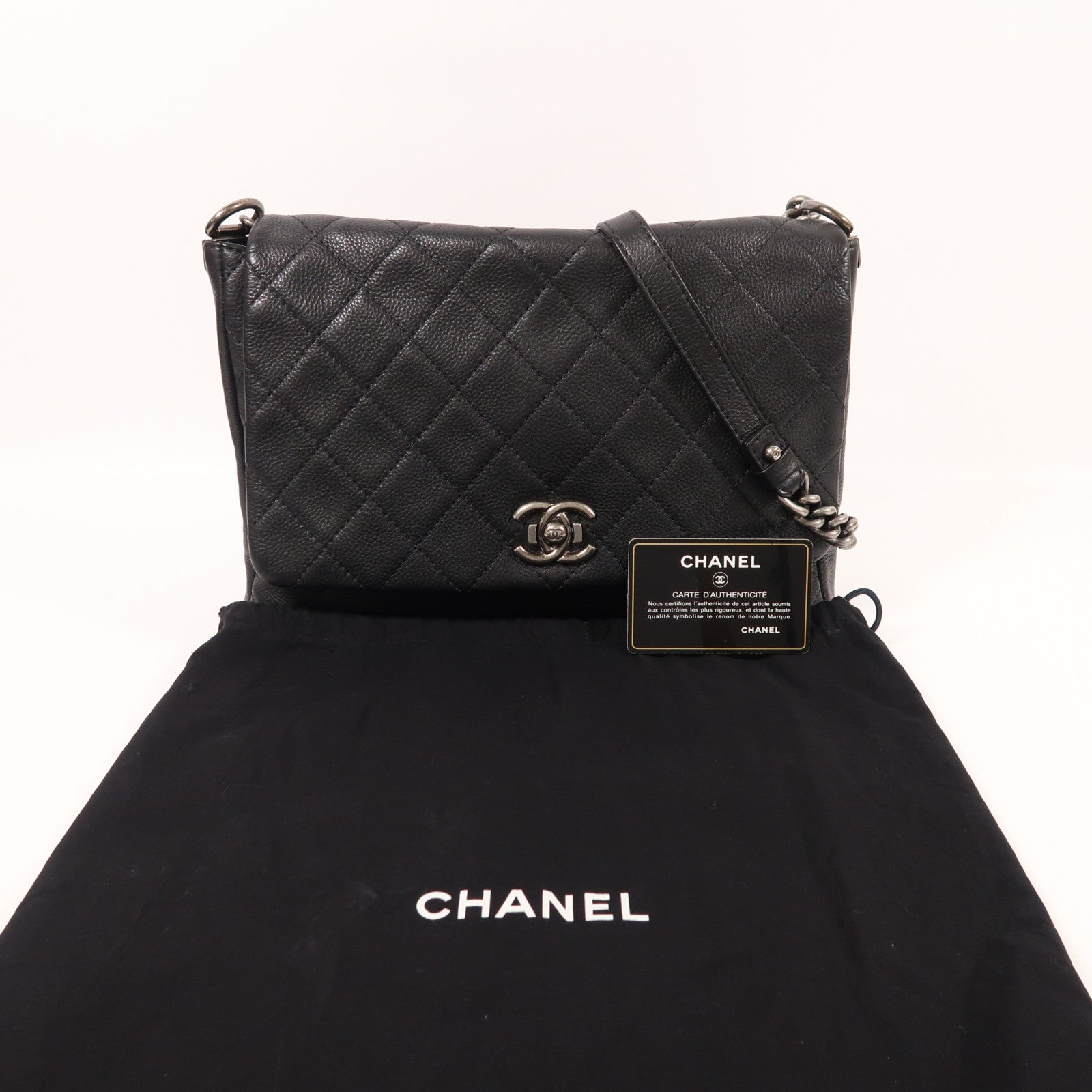 CHANEL 牛皮皮革Chain Shoulder銀扣鏈帶肩背袋