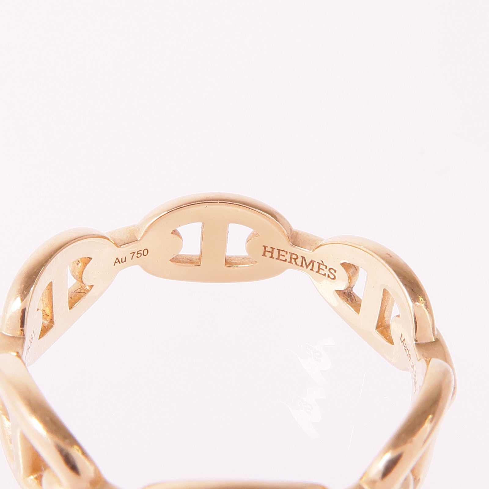 HERMES 18K玫瑰金Chaine D'ancre Enchainee戒指Hermes#55/US#7