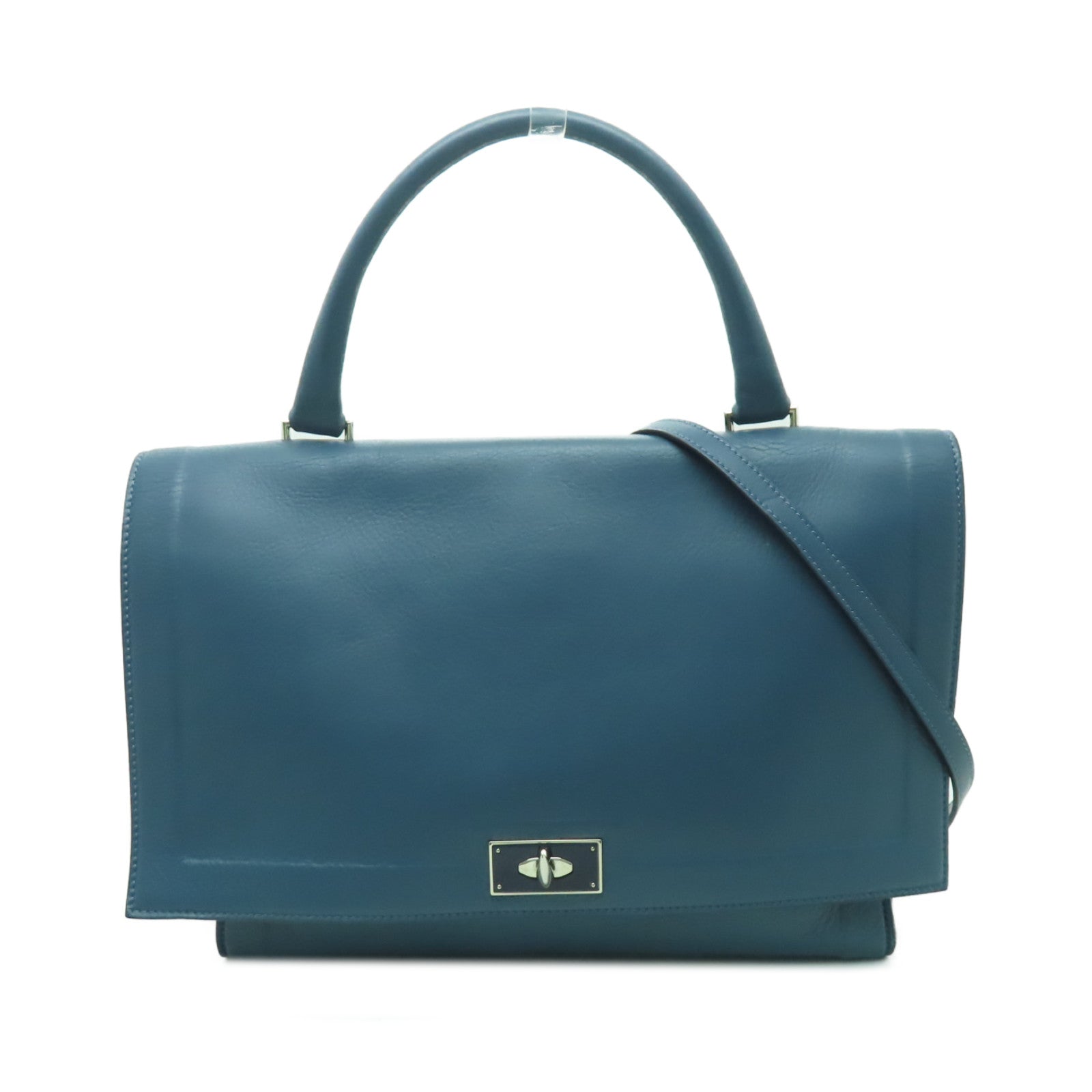 GIVENCHY 【清倉大減價】牛皮皮革Shoulder Bag銀扣手挽肩背兩用袋藍色