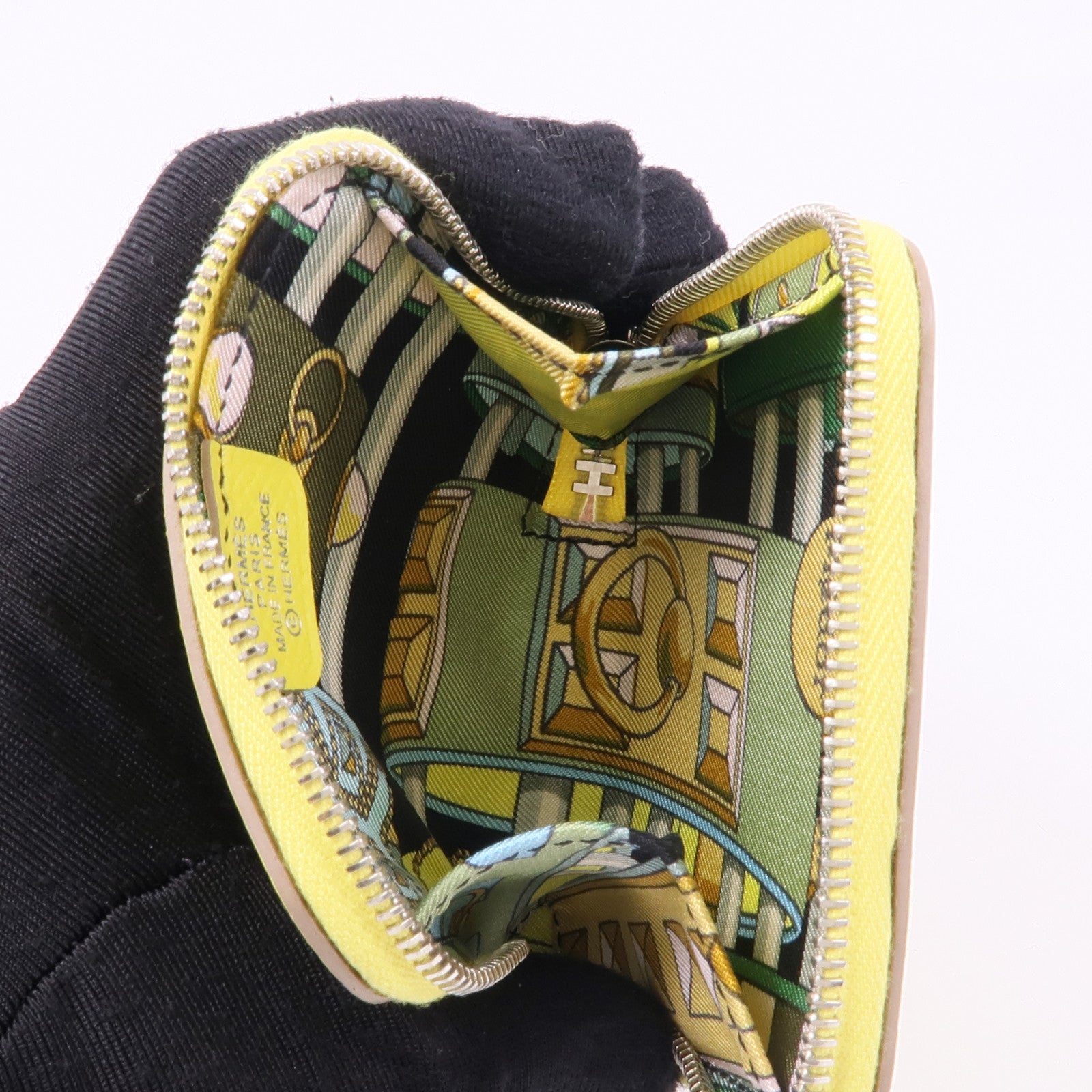 HERMES Epsom皮革Silk'In Wallet銀扣零錢包Lime