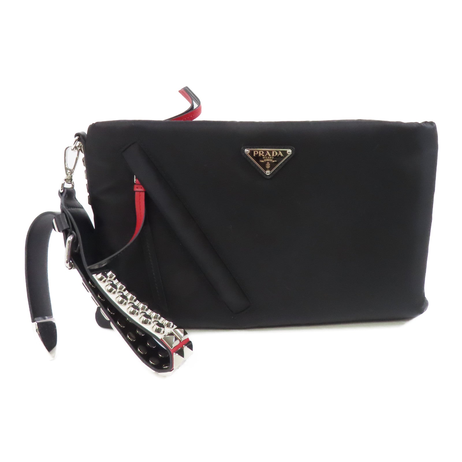 PRADA 尼龍Clutch銀扣手拿包黑色