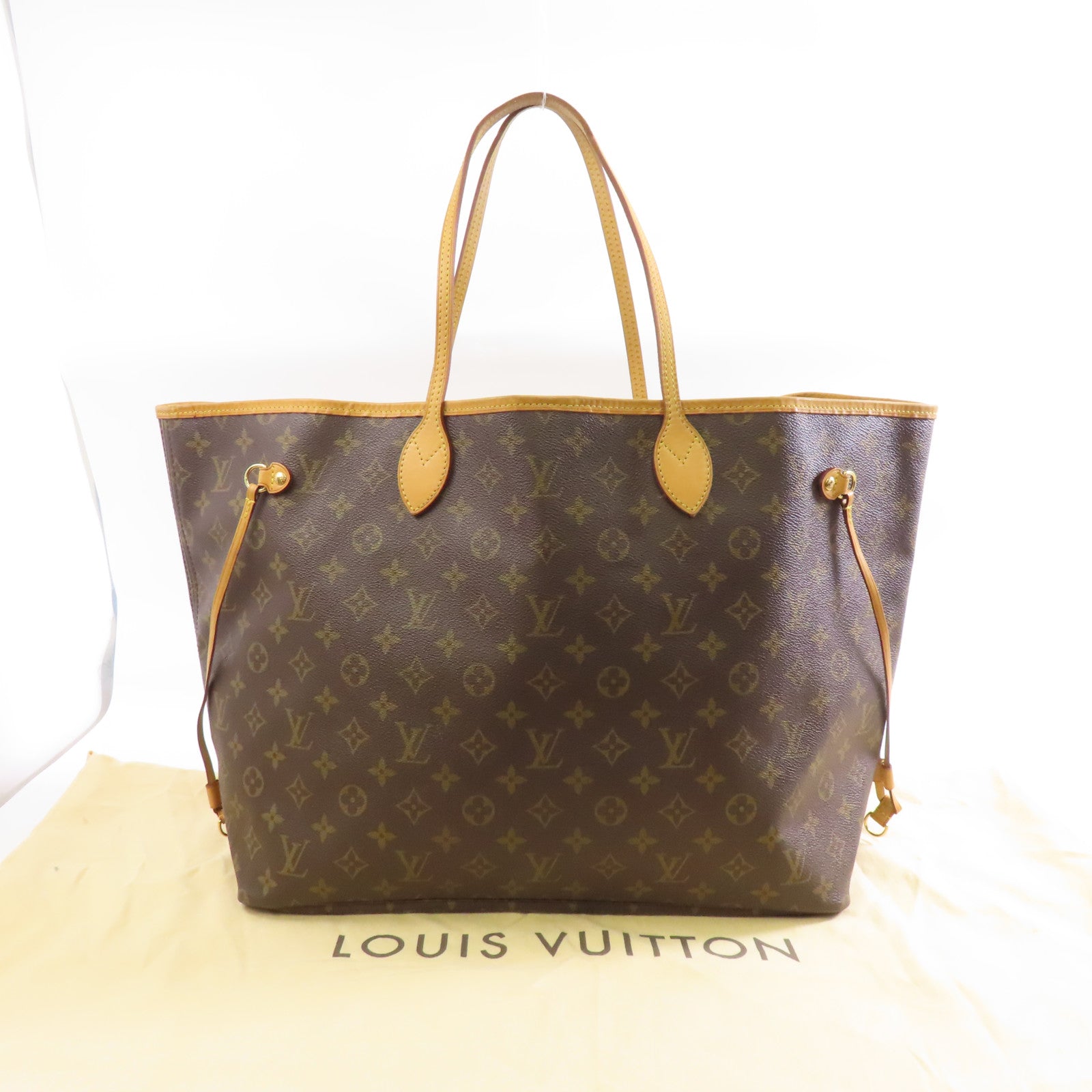 LOUIS VUITTON Monogram Neverfull GM金扣手挽袋啡色