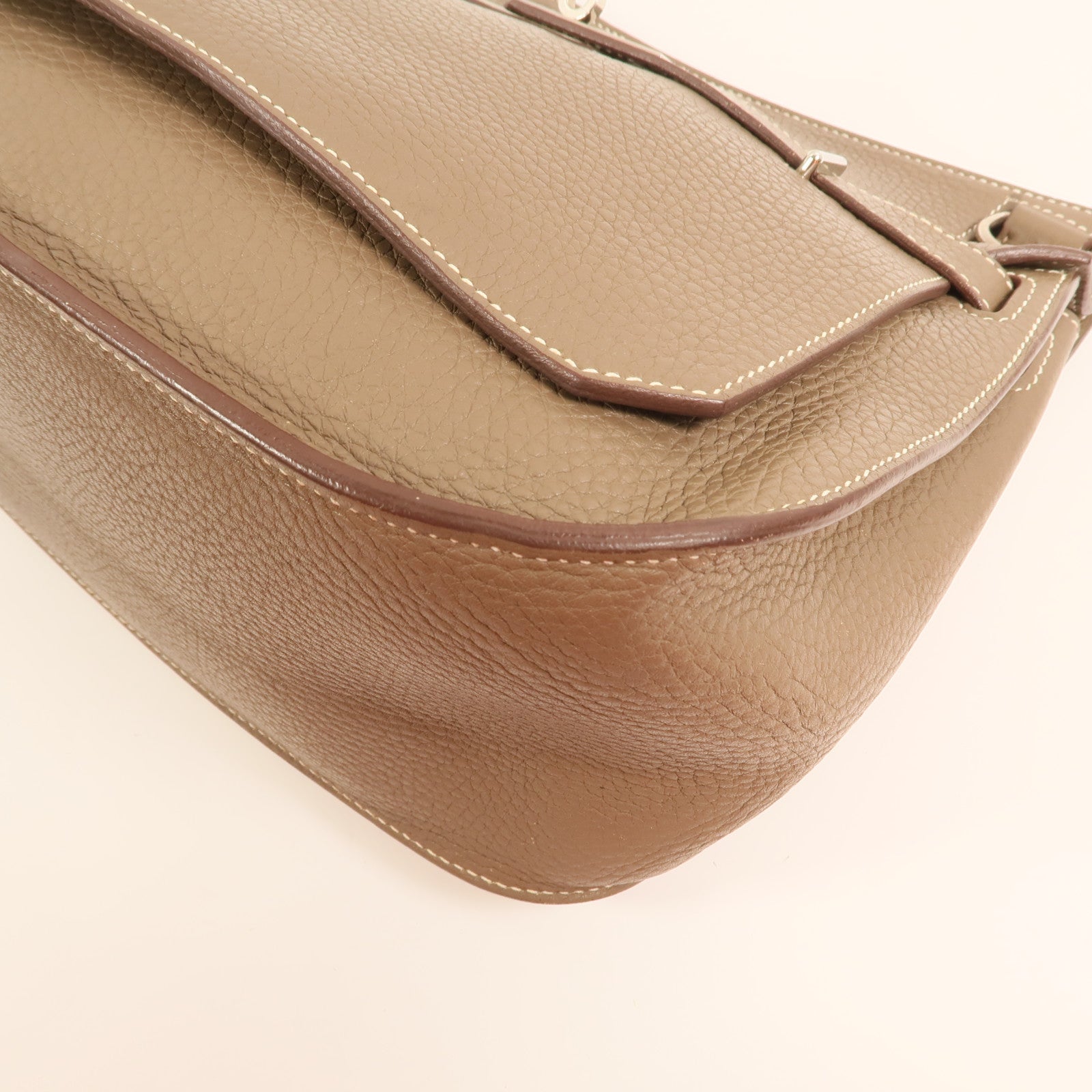 HERMES Clemence皮革Jypsiere 28銀扣肩背袋Etoupe