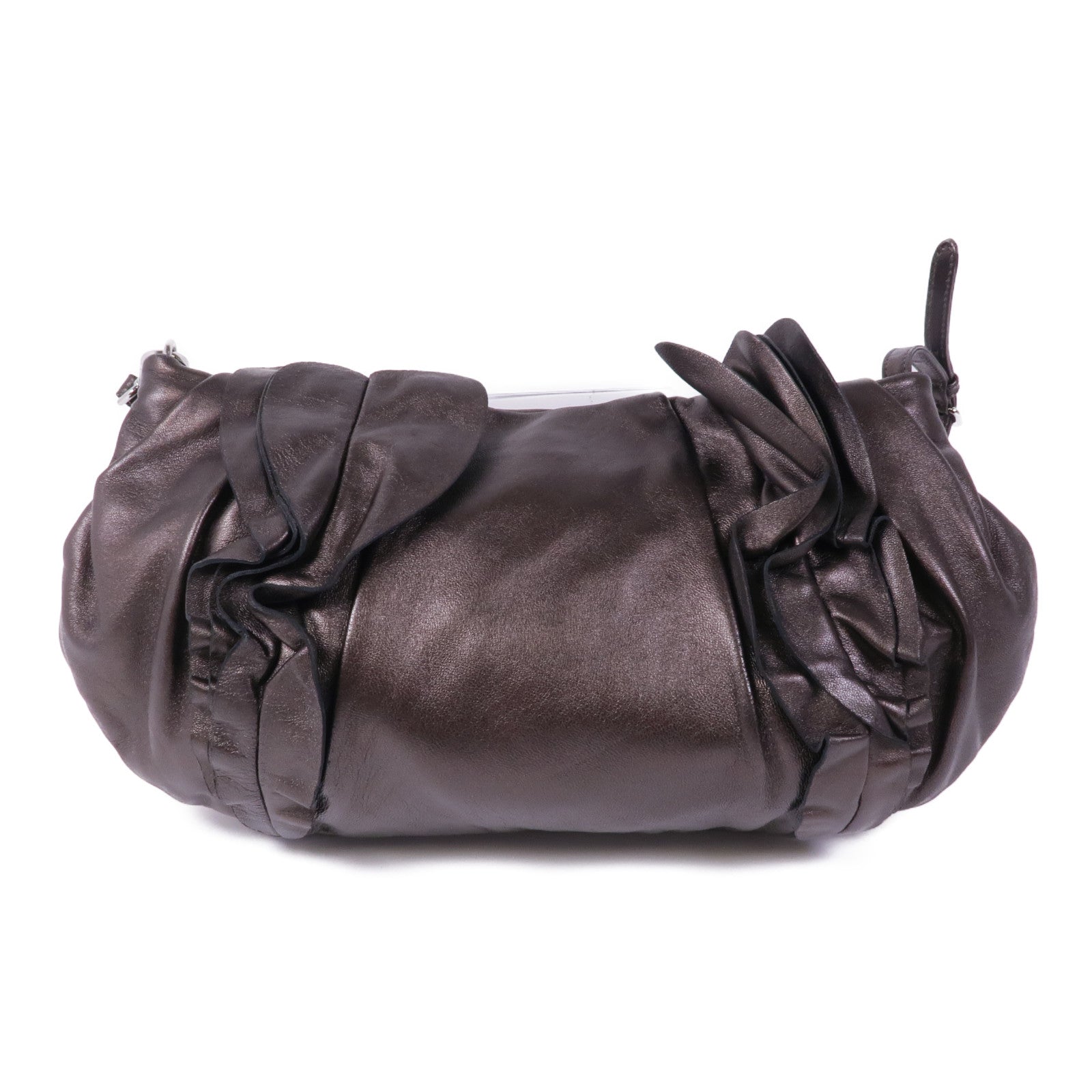 PRADA SHW Shoulder Bag Lambskin Leather Brown